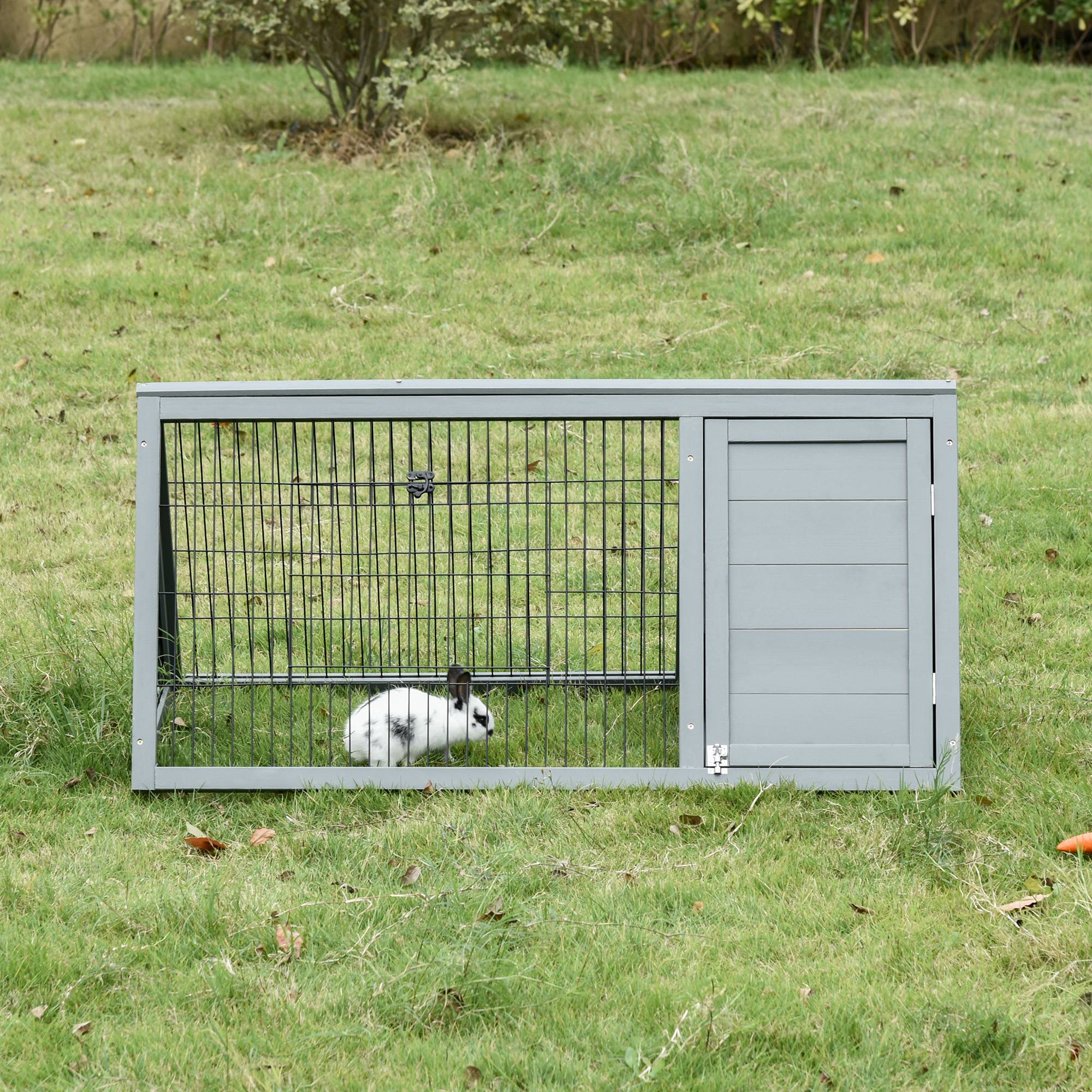 Clapier triangulaire bois massif extérieur pour petits animaux 116x62x52cm gris - ComfortXL Outdoor Living - Image 4