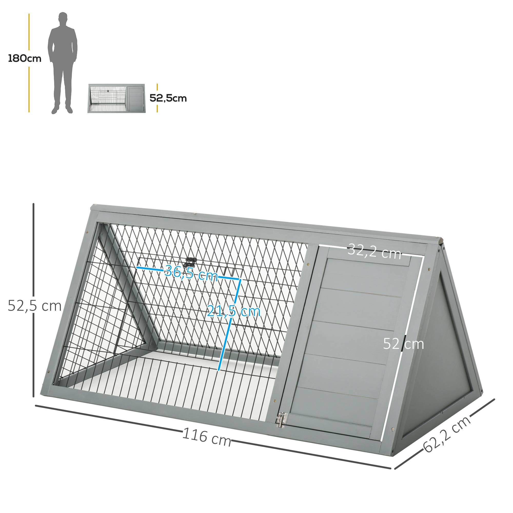 Clapier triangulaire bois massif extérieur pour petits animaux 116x62x52cm gris - ComfortXL Outdoor Living - Image 5