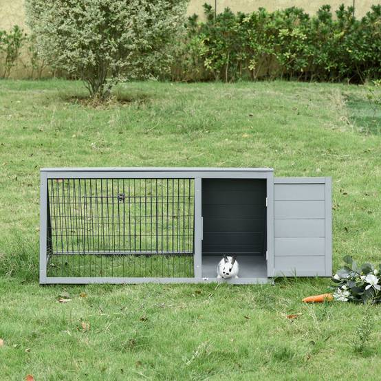 Clapier triangulaire bois massif extérieur pour petits animaux 116x62x52cm gris - ComfortXL Outdoor Living - Image 9