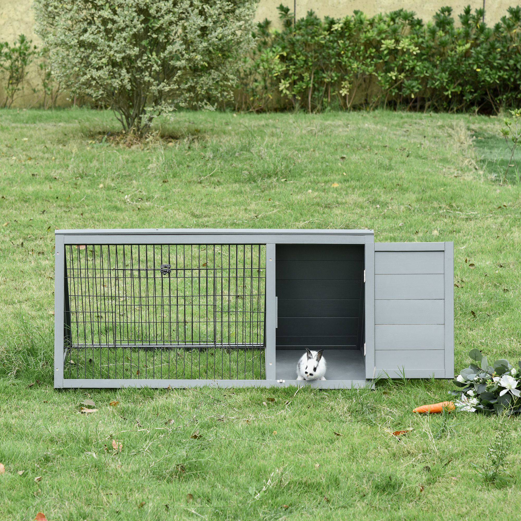 Clapier triangulaire bois massif extérieur pour petits animaux 116x62x52cm gris - ComfortXL Outdoor Living - Image 9
