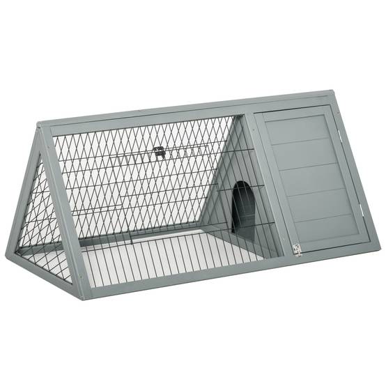 Clapier triangulaire bois massif extérieur pour petits animaux 116x62x52cm gris - ComfortXL Outdoor Living - Image 1