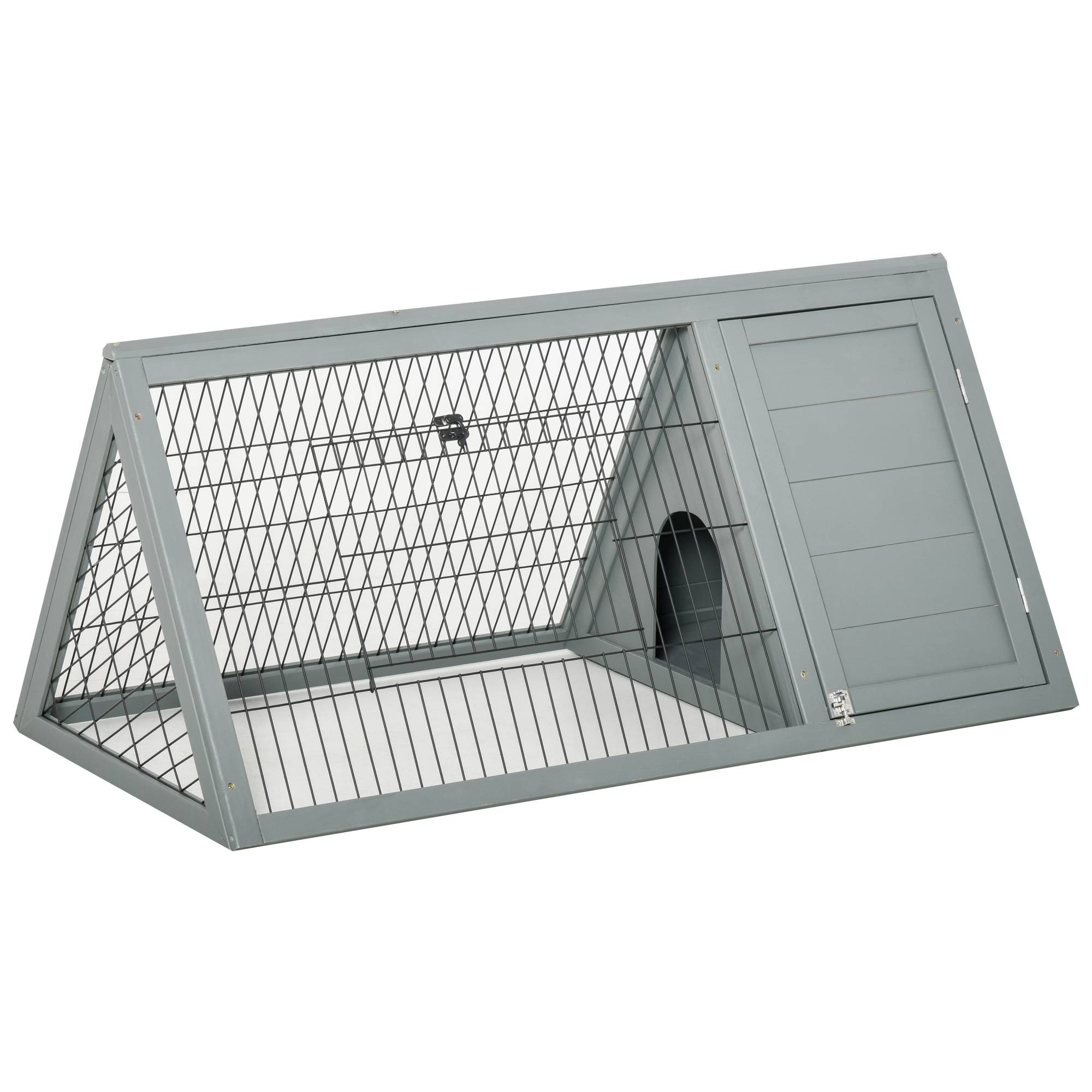 Clapier triangulaire bois massif extérieur pour petits animaux 116x62x52cm gris - ComfortXL Outdoor Living - Image 1