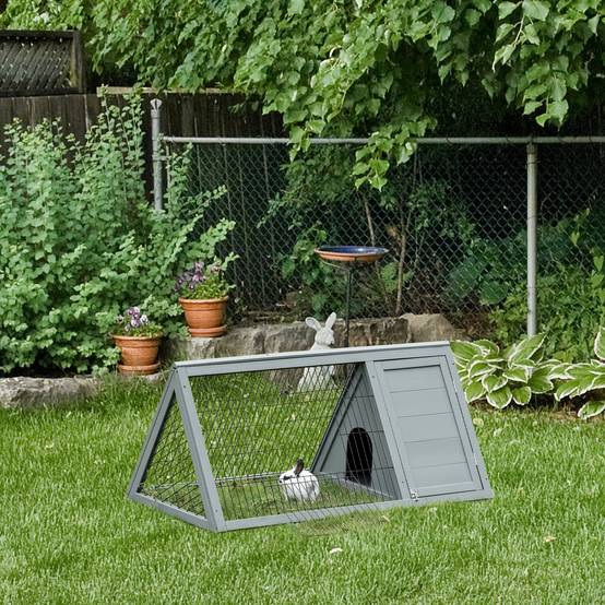 Clapier triangulaire bois massif extérieur pour petits animaux 116x62x52cm gris - ComfortXL Outdoor Living - Image 3