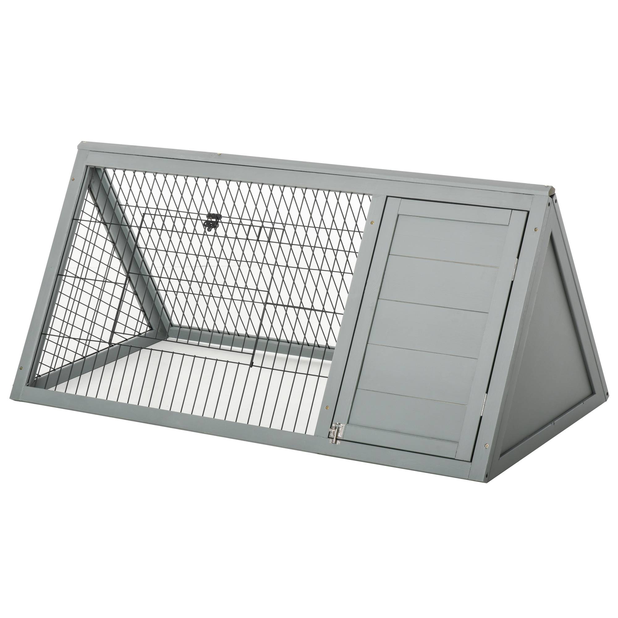 Clapier triangulaire bois massif extérieur pour petits animaux 116x62x52cm gris - ComfortXL Outdoor Living - Image 2
