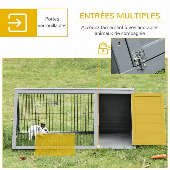 Clapier triangulaire bois massif extérieur pour petits animaux 116x62x52cm gris - ComfortXL Outdoor Living - Image 7