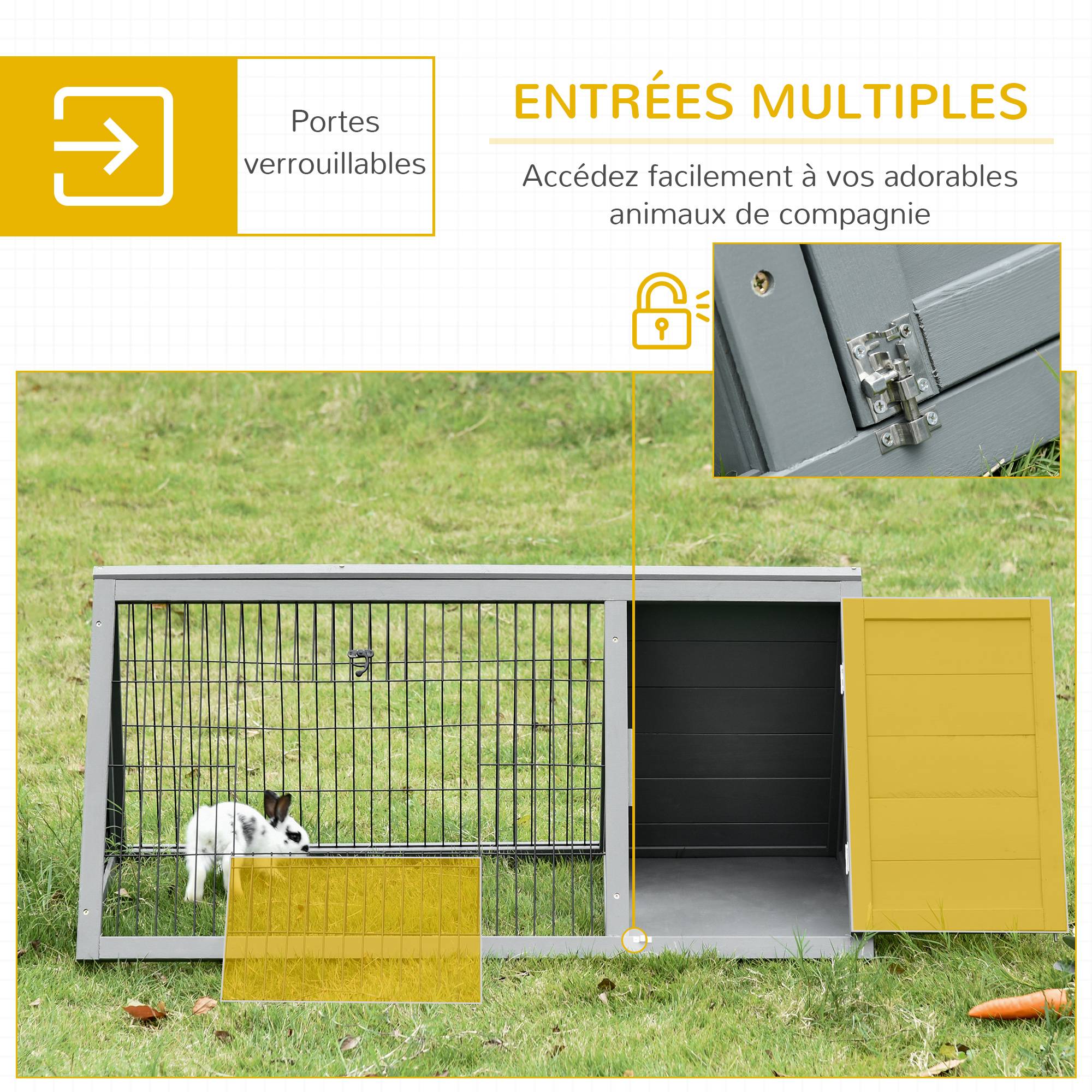 Clapier triangulaire bois massif extérieur pour petits animaux 116x62x52cm gris - ComfortXL Outdoor Living - Image 7
