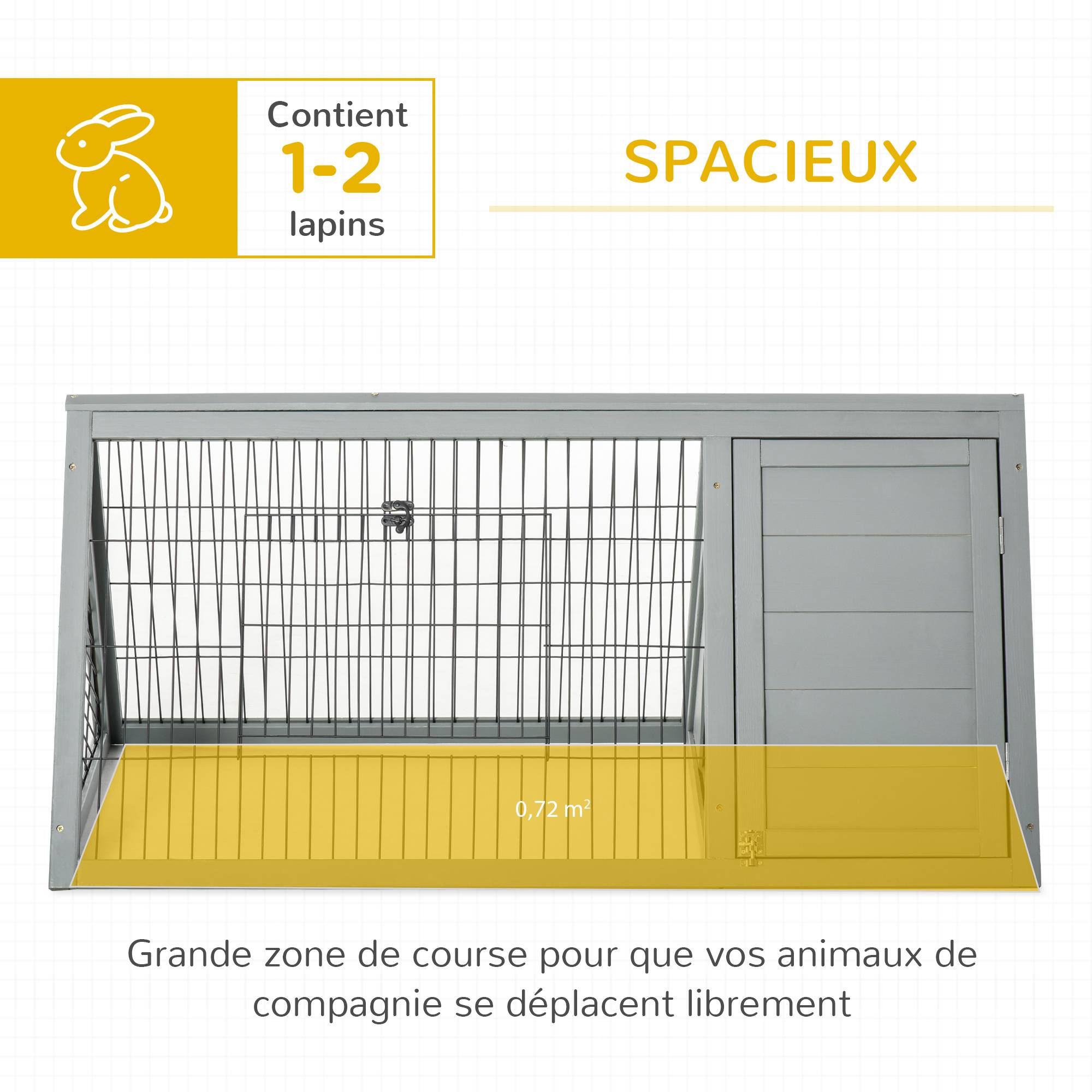 Clapier triangulaire bois massif extérieur pour petits animaux 116x62x52cm gris - ComfortXL Outdoor Living - Image 6