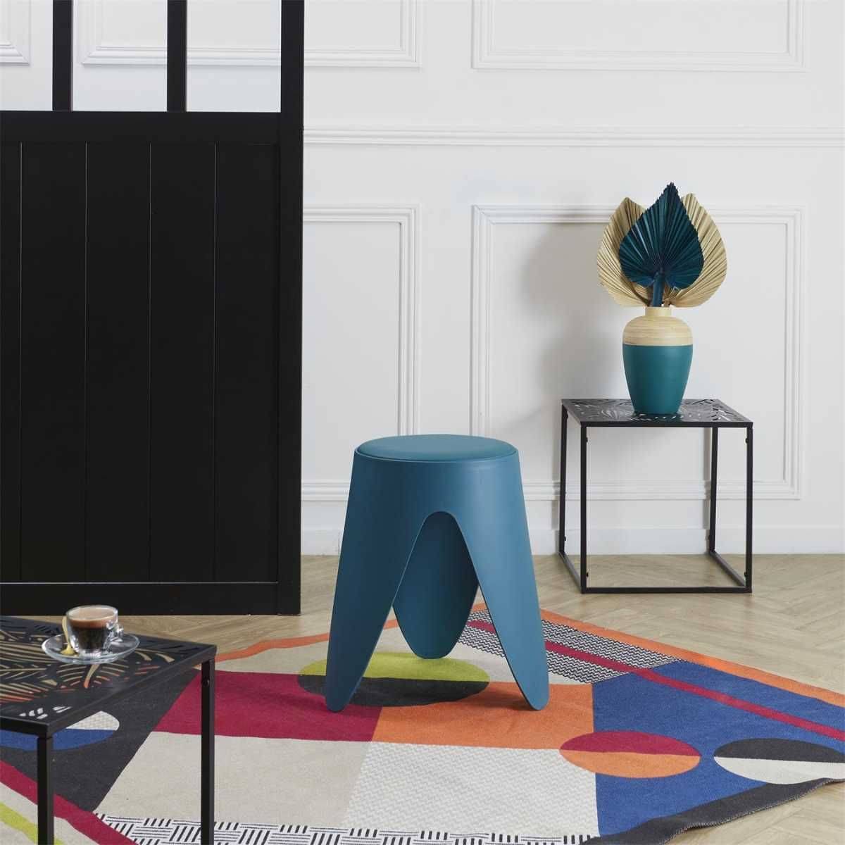 Tabouret Bleu Canard Tulipe en Polypropylène Empilable Ø46 cm - QARIS - Image 2