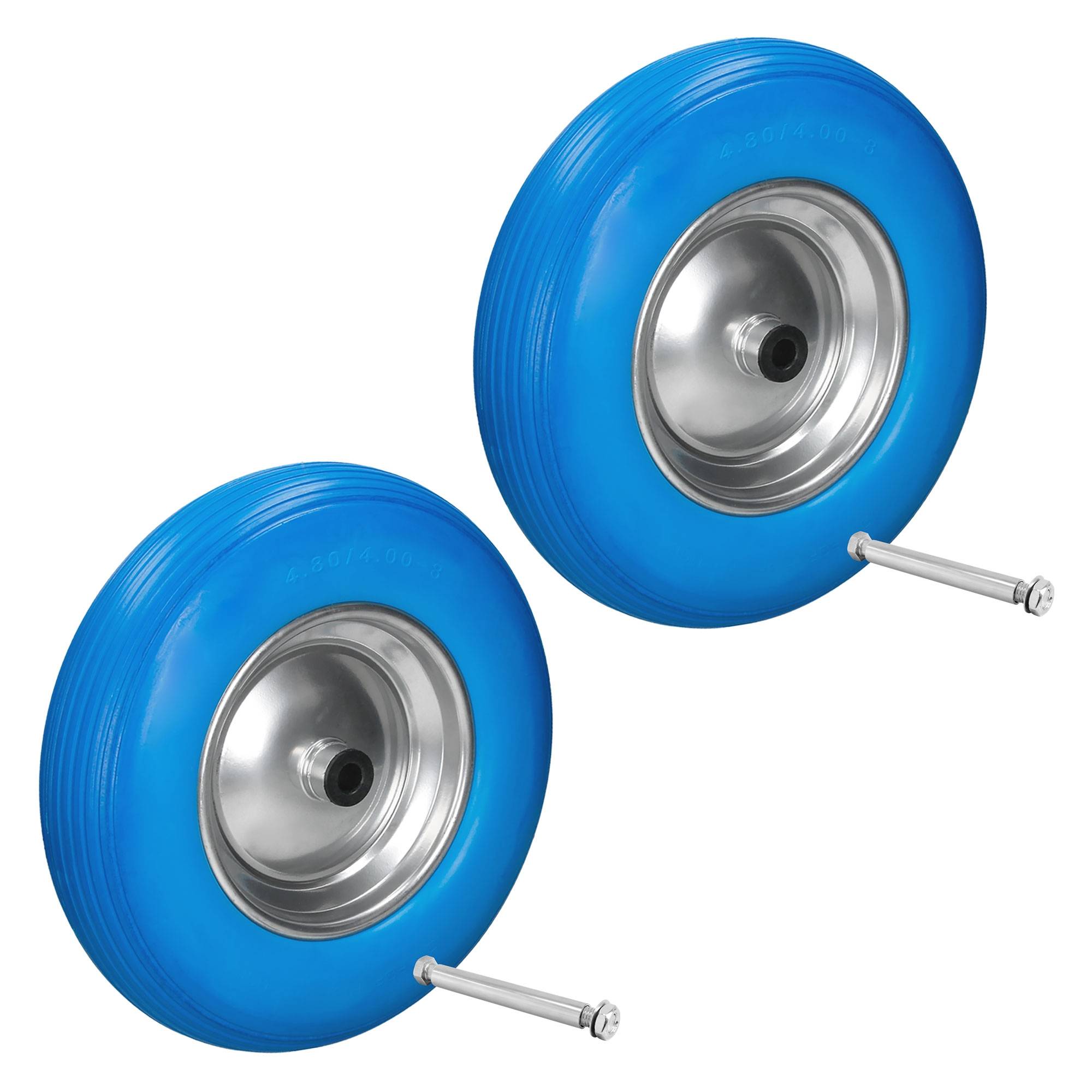 Ecd-Germany - 2 x 15" Roue brouette gomme plein PU bleu 4.80 / 4.00-8 Ø 390 mm axe inclus - Imagen 1