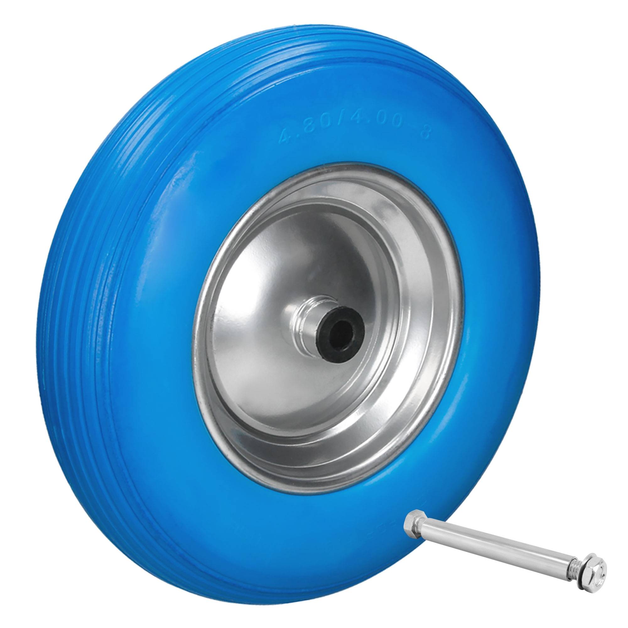 Ecd-Germany - 2 x 15" Roue brouette gomme plein PU bleu 4.80 / 4.00-8 Ø 390 mm axe inclus - Imagen 2