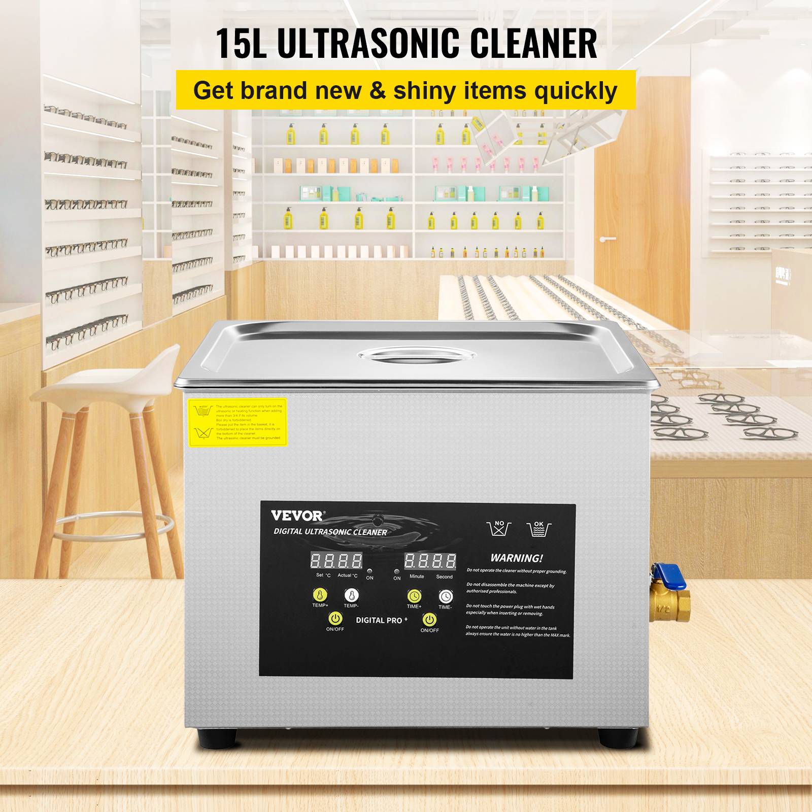 Vevor - VEVOR Nettoyeur à Ultrasons Numérique 15 L avec Chauffage Minuterie 600 W 40 kHz - Image 2