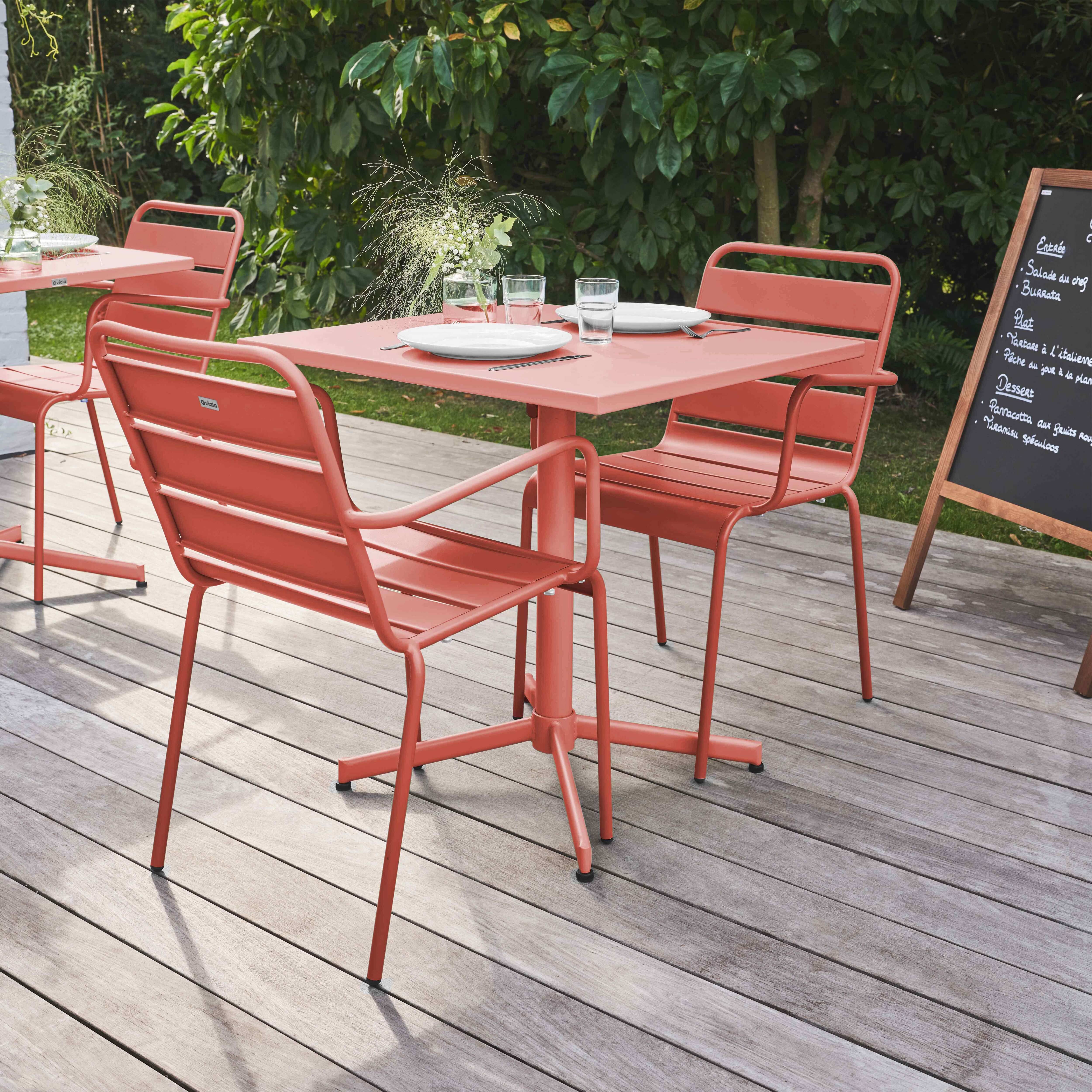 Oviala - Ensemble table de jardin carrée et 2 fauteuils métal argile Palavas - Oviala - Imagen 2