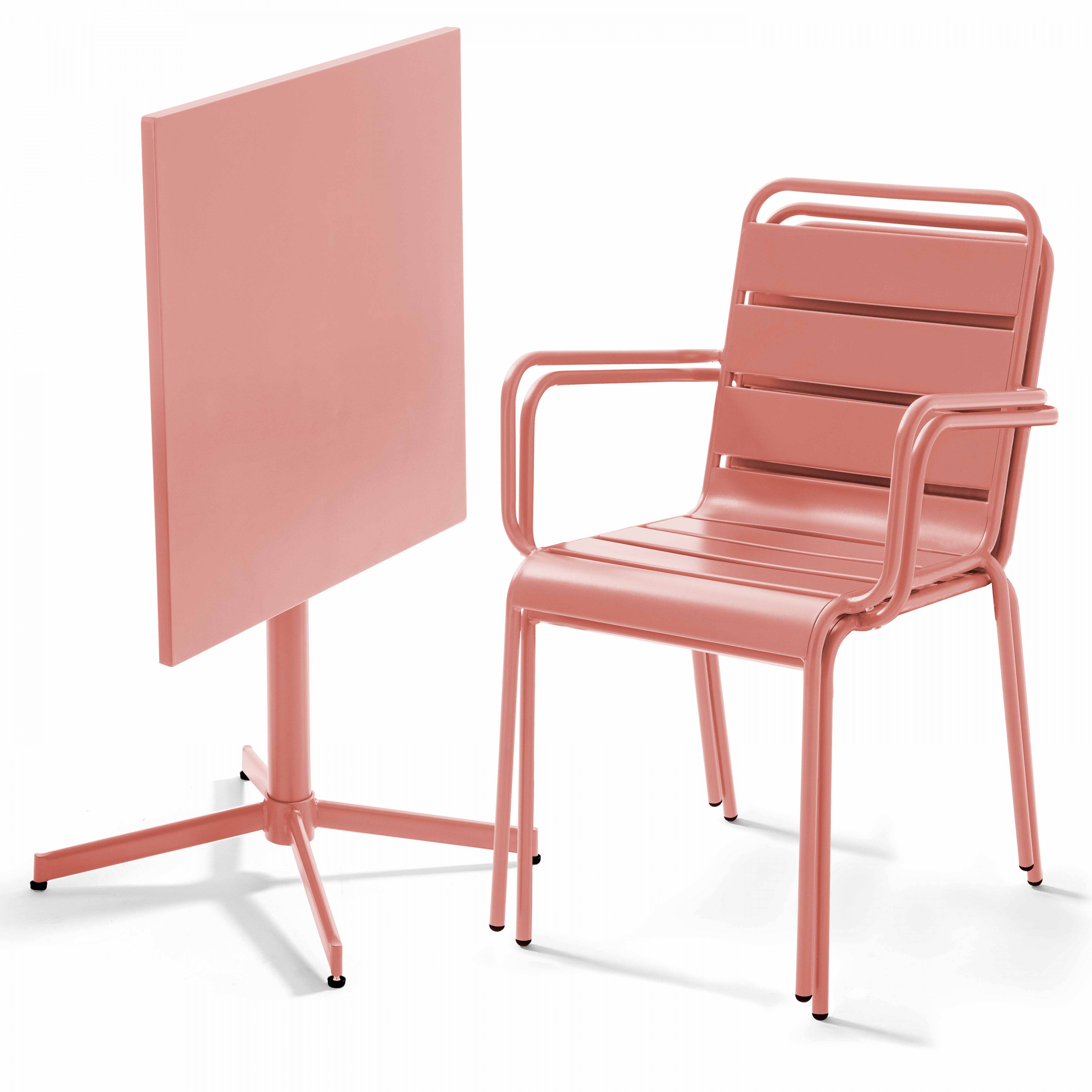 Oviala - Ensemble table de jardin carrée et 2 fauteuils métal argile Palavas - Oviala - Imagen 3