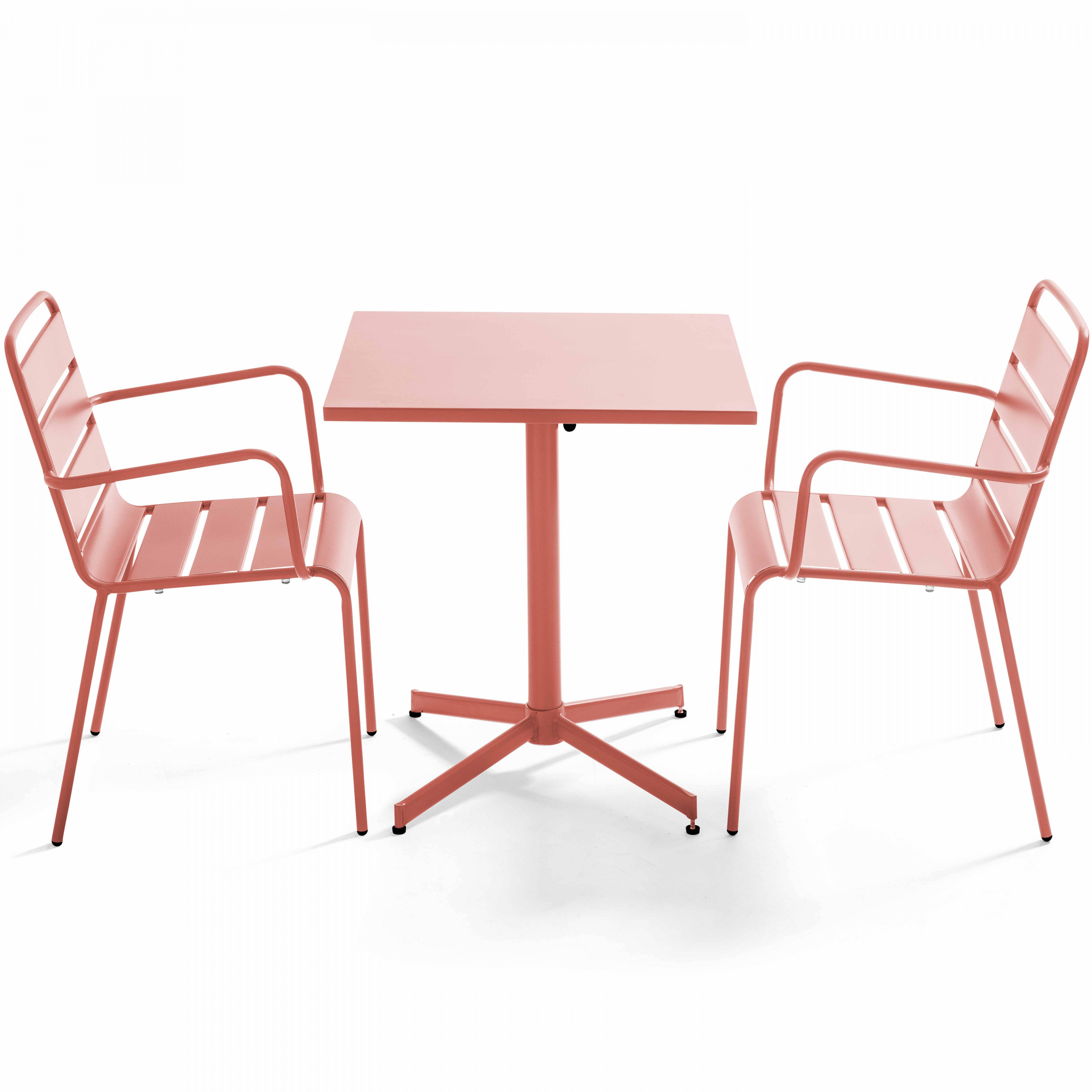 Oviala - Ensemble table de jardin carrée et 2 fauteuils métal argile Palavas - Oviala - Imagen 1