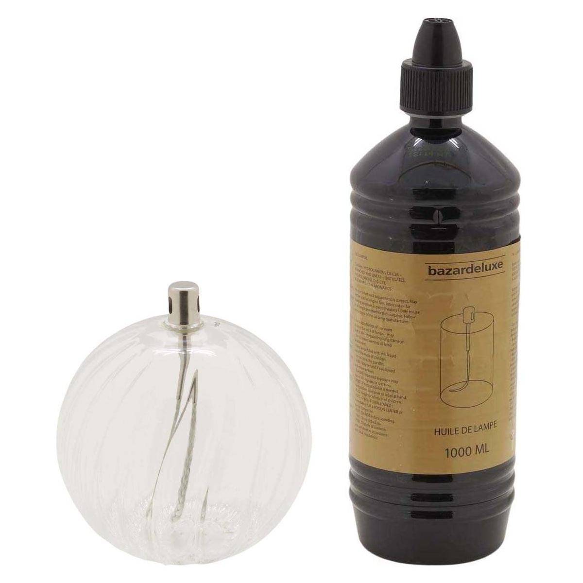 Bazardeluxe - Ensemble lampe à huile en verre strié Sphere avec huile de paraffine offerte - Imagen 1