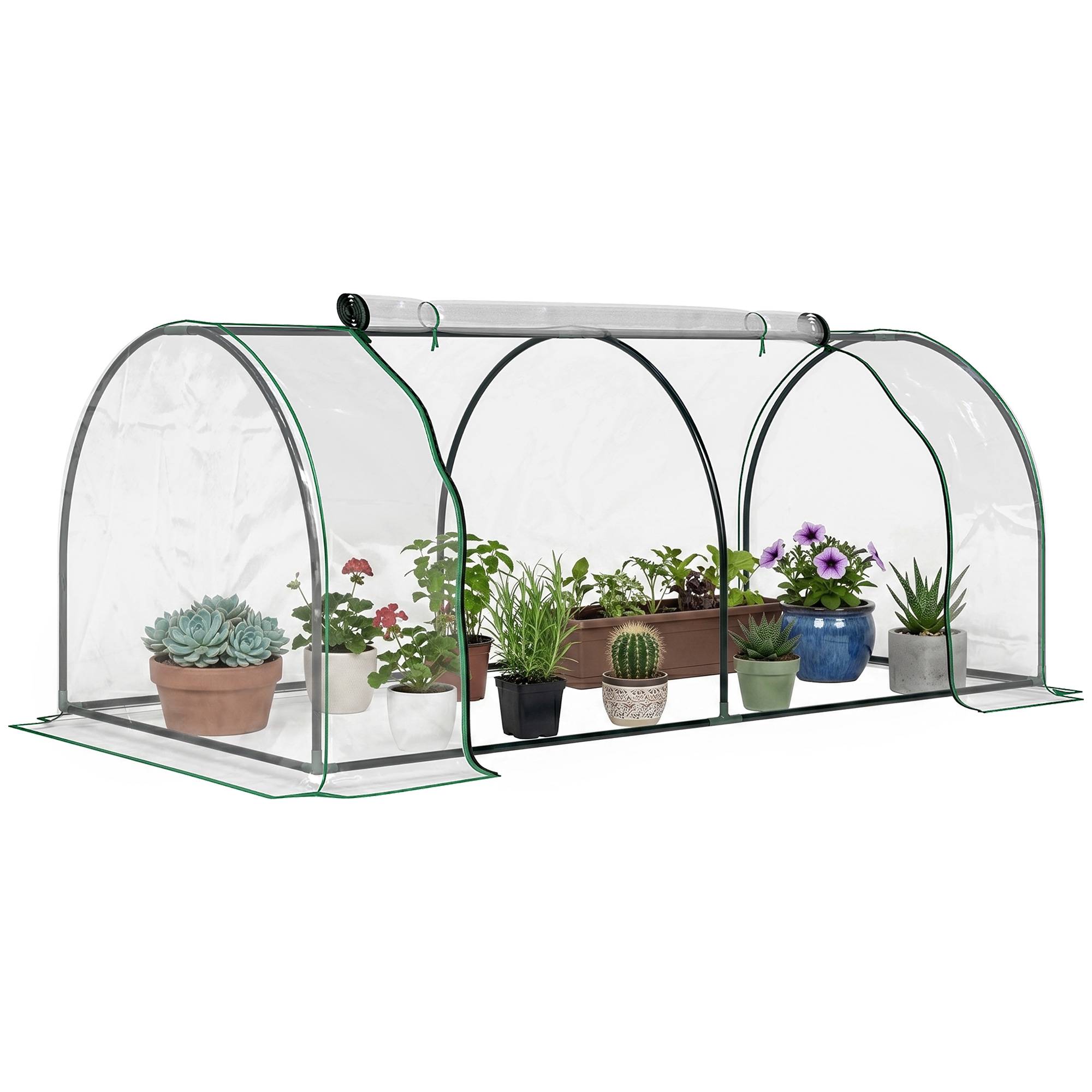 Mini serre châssis de culture en acier et PVC pour potager 200x100x80 cm Transparent - ComfortXL Outdoor Living - Image 1