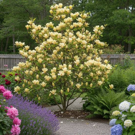 Magnolia Yellow Bird à fleurs Jaune - feuillage Caduc - Pot de 5L - Touffe- hauteur à maturité De 3,00 m à 5,00 m - Image 5