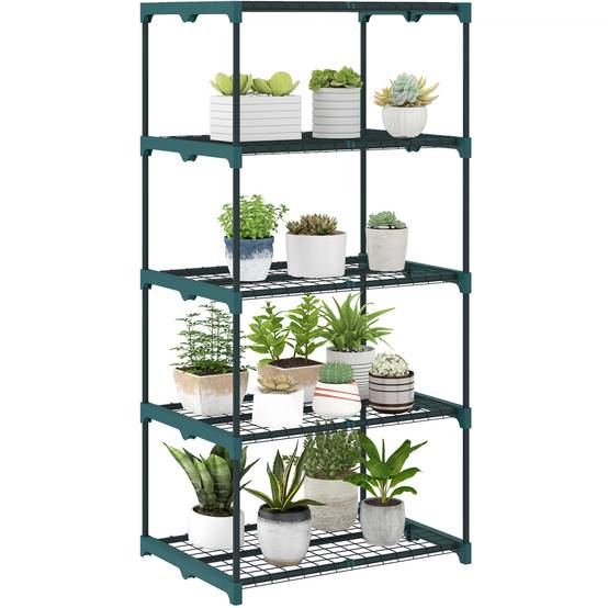 Étagère vert foncé 67x49x138 cm en acier 5 niveaux métalliques, meuble design sobre pour jardin pratique et gain de place - Image 1