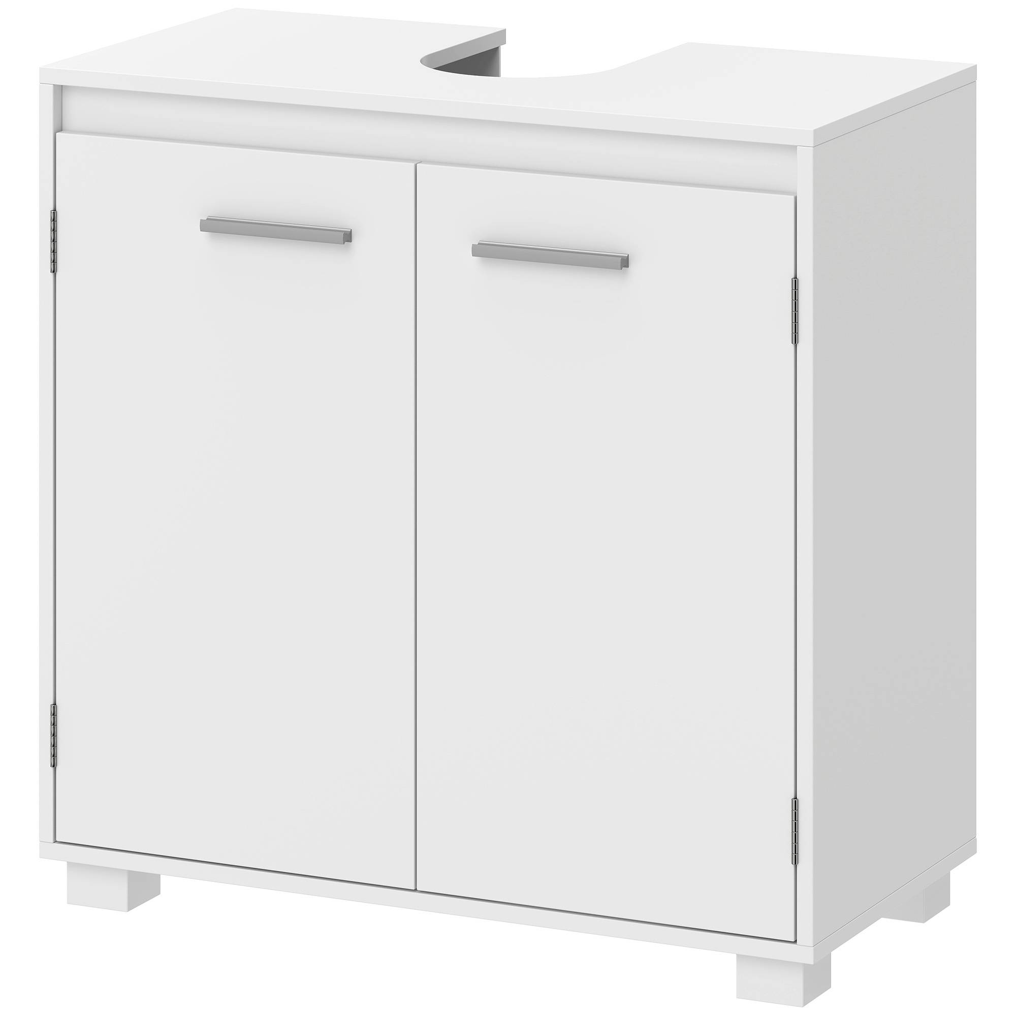 Sans Marque - Meuble vasque meuble salle bain moderne autoportant découpe U étagère réglable blanc - Image 2