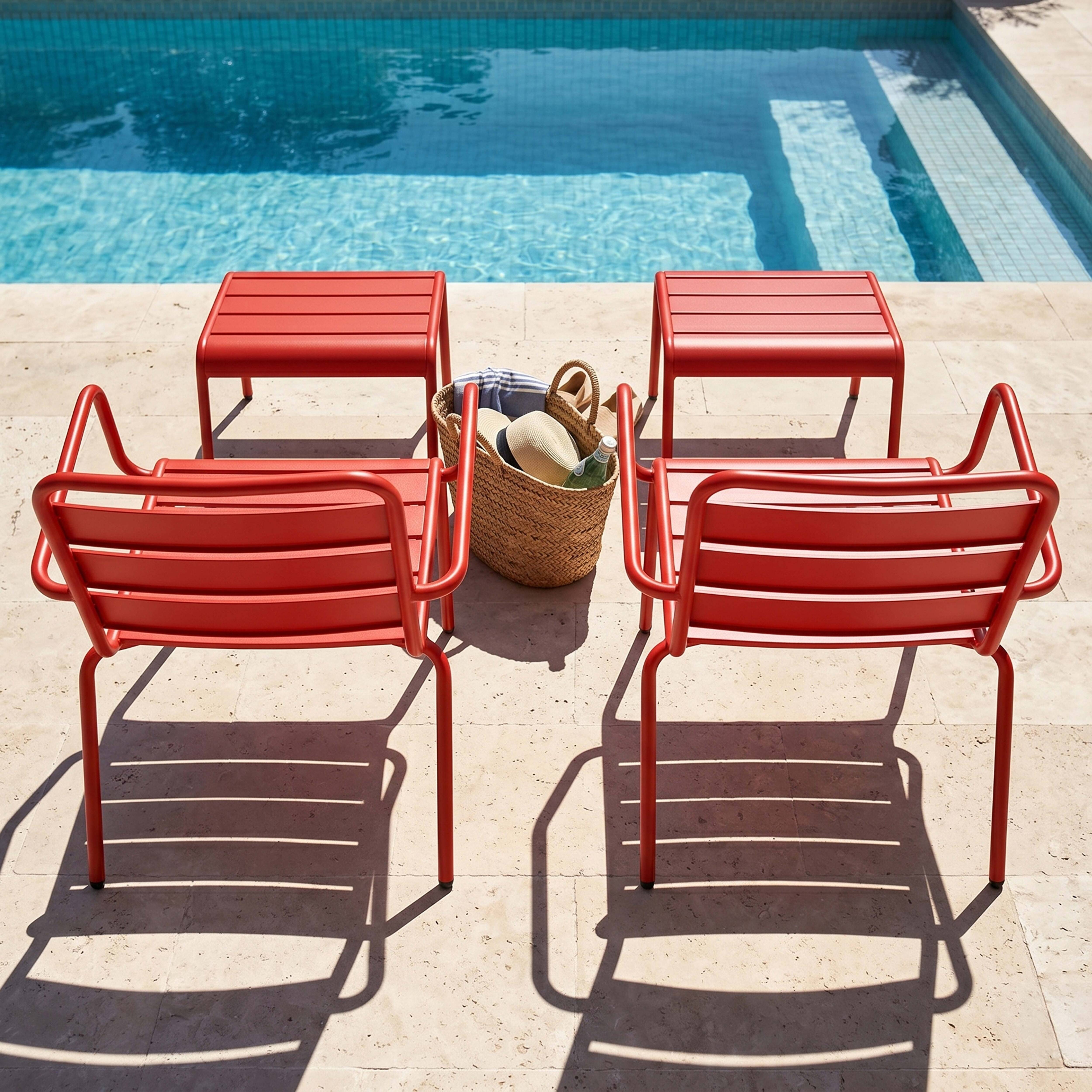 Oviala - Lot de 2 fauteuils relax avec repose-pieds en métal rouge Palavas - Oviala - Imagen 4