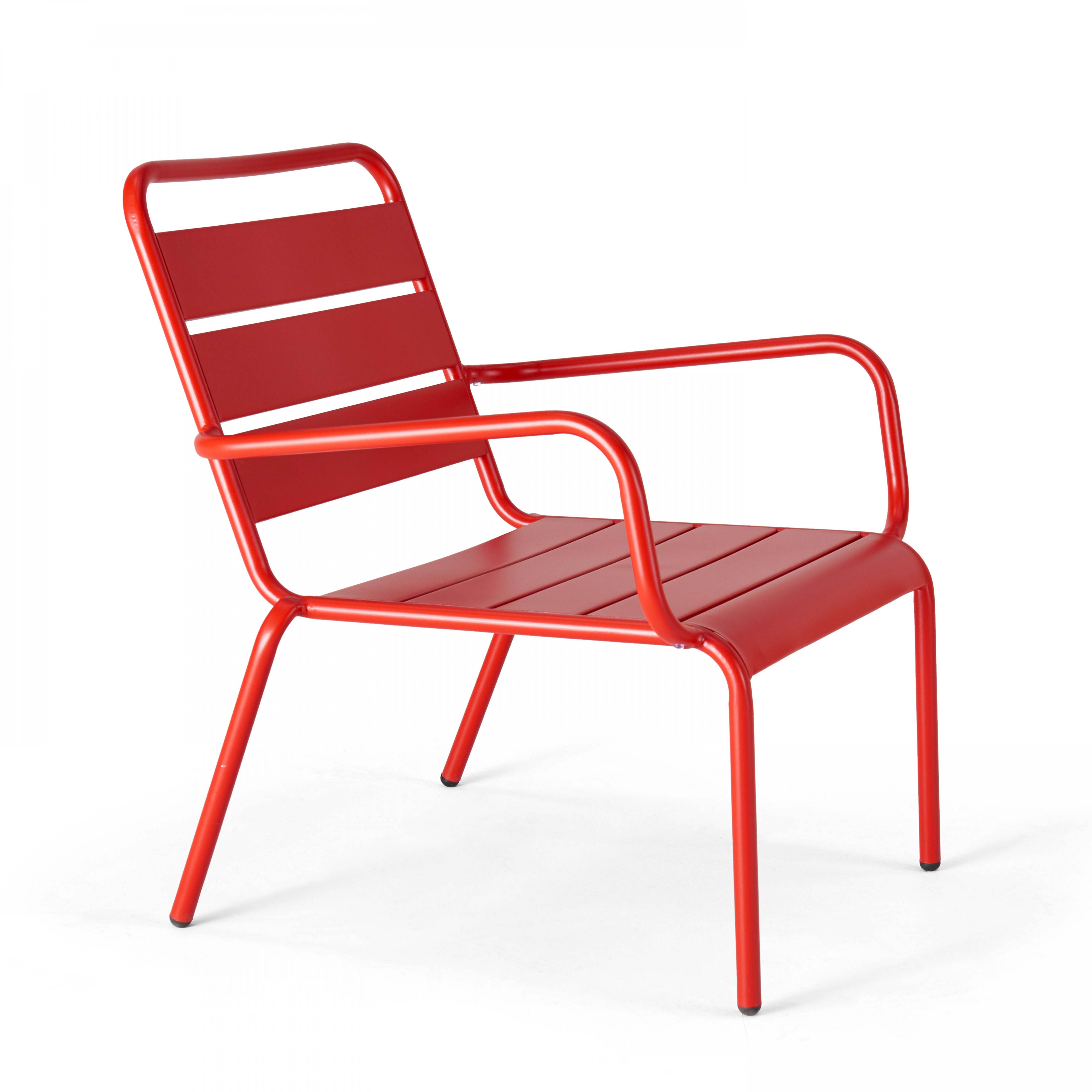 Oviala - Lot de 2 fauteuils relax avec repose-pieds en métal rouge Palavas - Oviala - Imagen 5