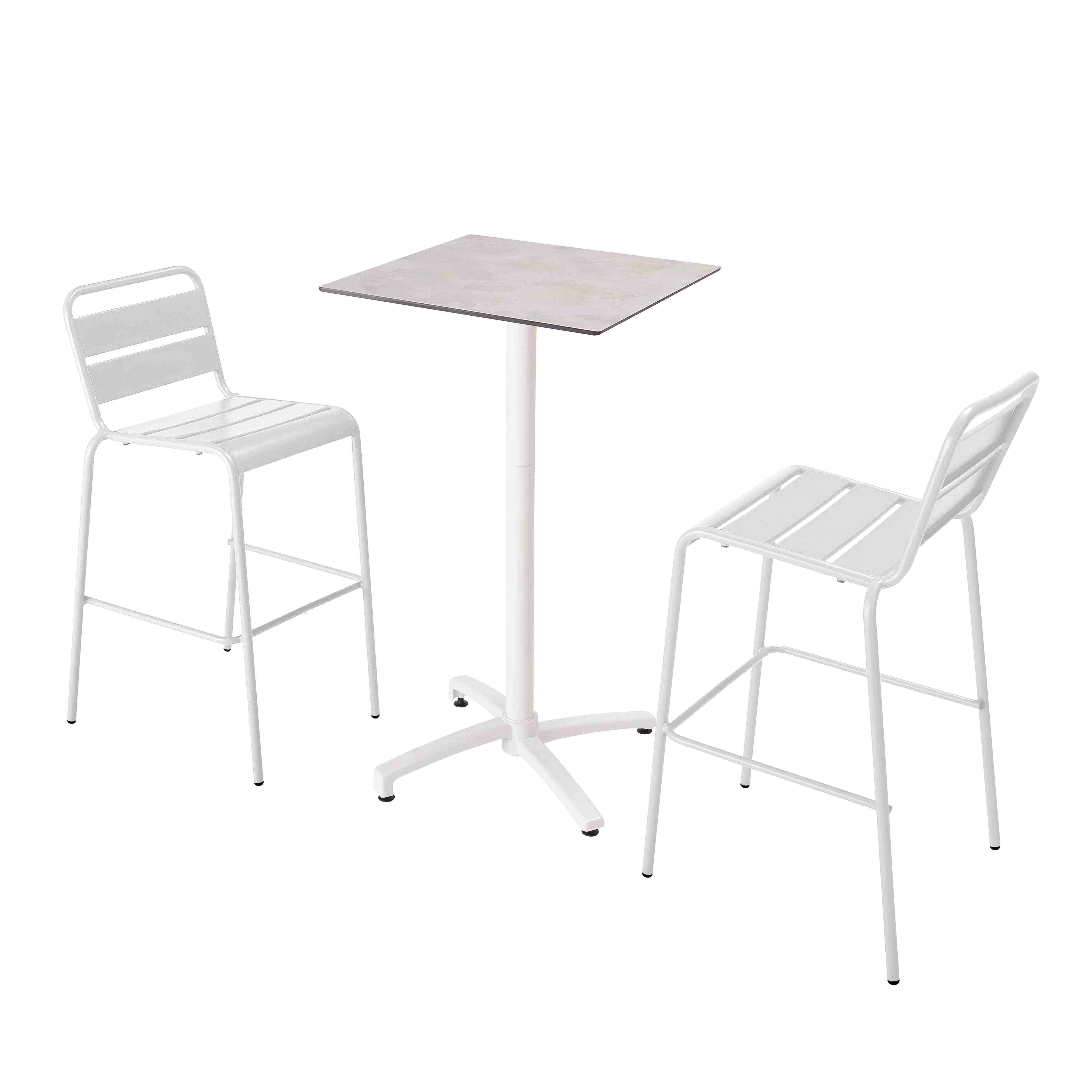 Oviala - Ensemble table haute stratifié béton gris clair et 2 chaises blanc - Oviala - Imagen 1