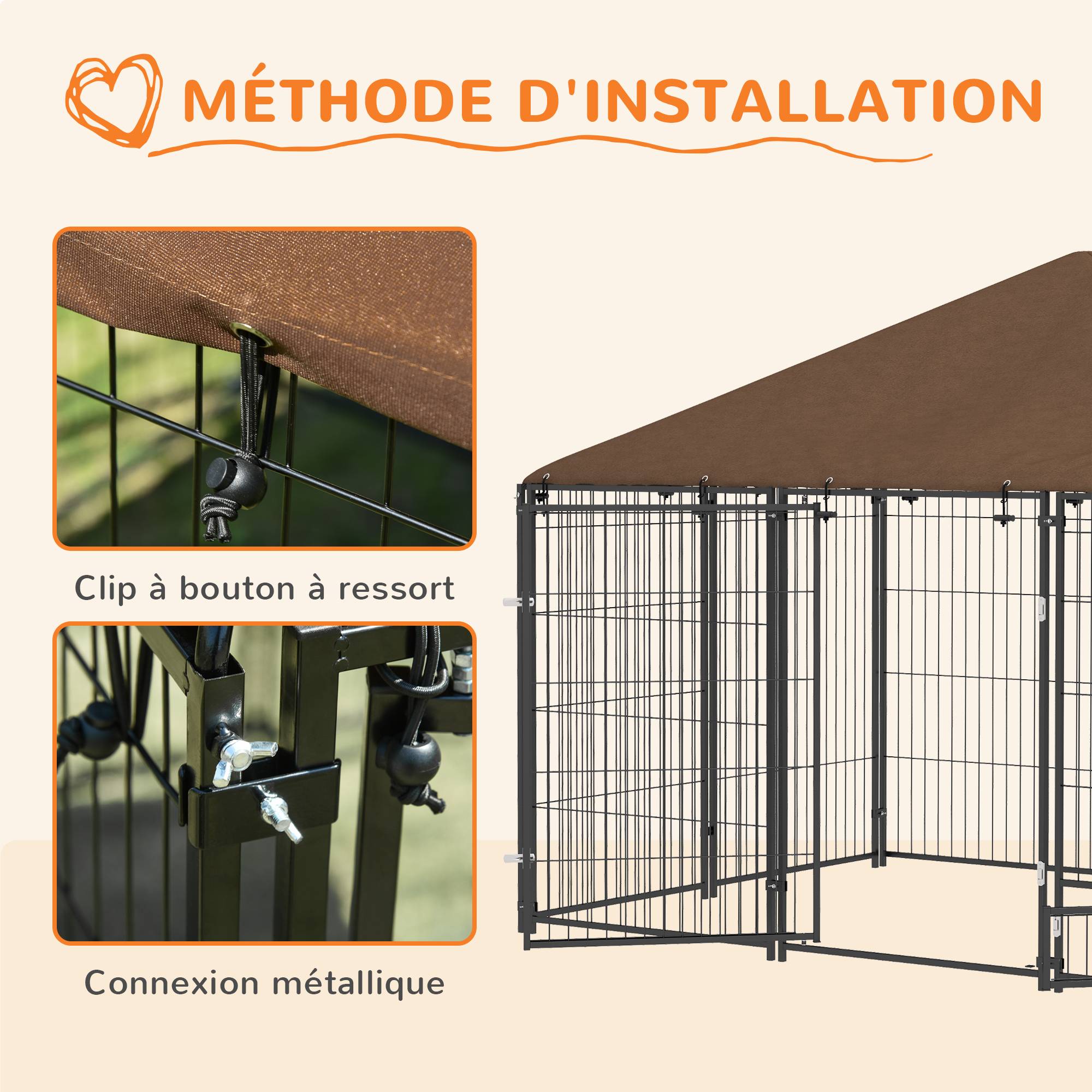 Grand chenil extérieur en acier pour chiens avec toit imperméable 211x141cm Marron - ComfortXL Outdoor Living - Image 9