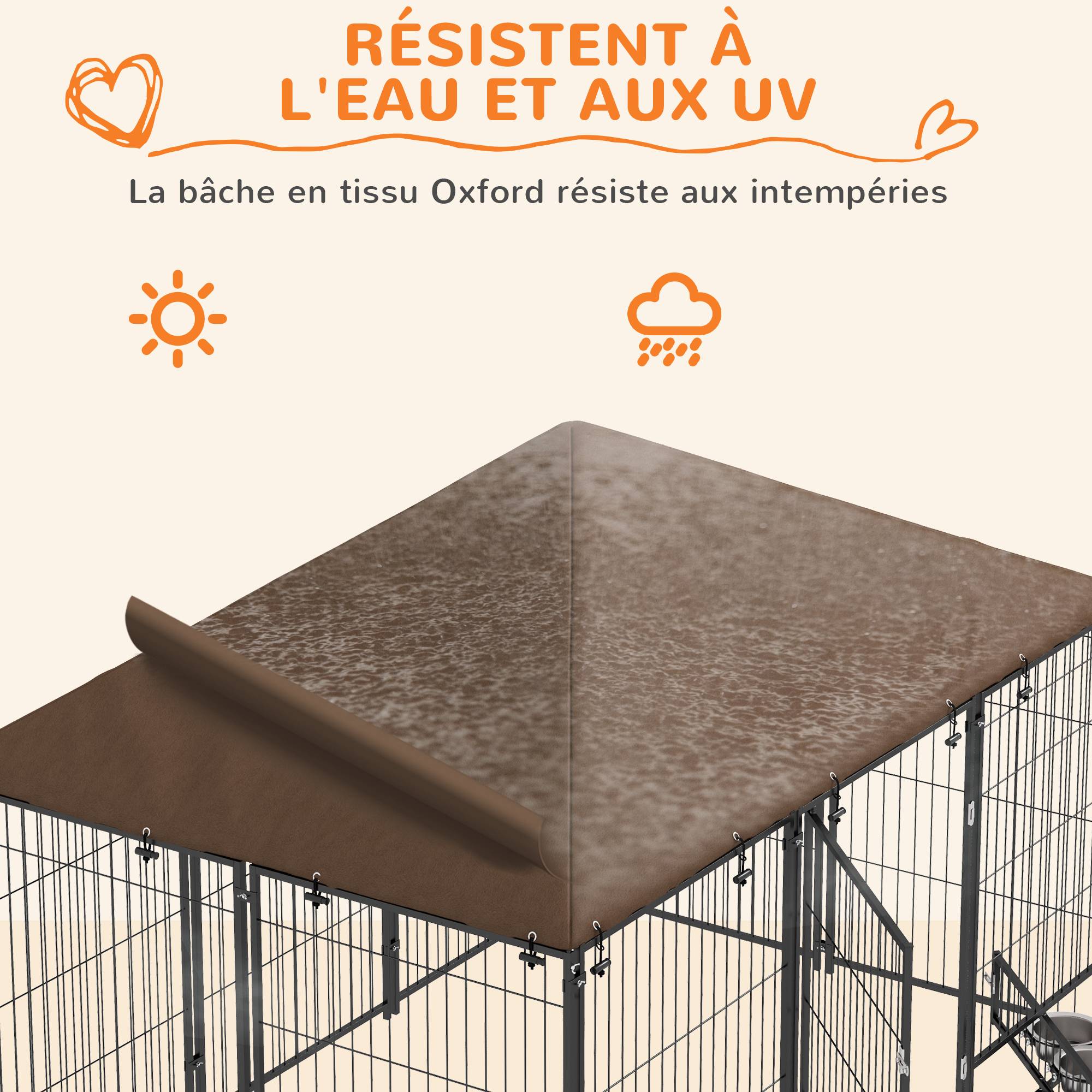 Grand chenil extérieur en acier pour chiens avec toit imperméable 211x141cm Marron - ComfortXL Outdoor Living - Image 7
