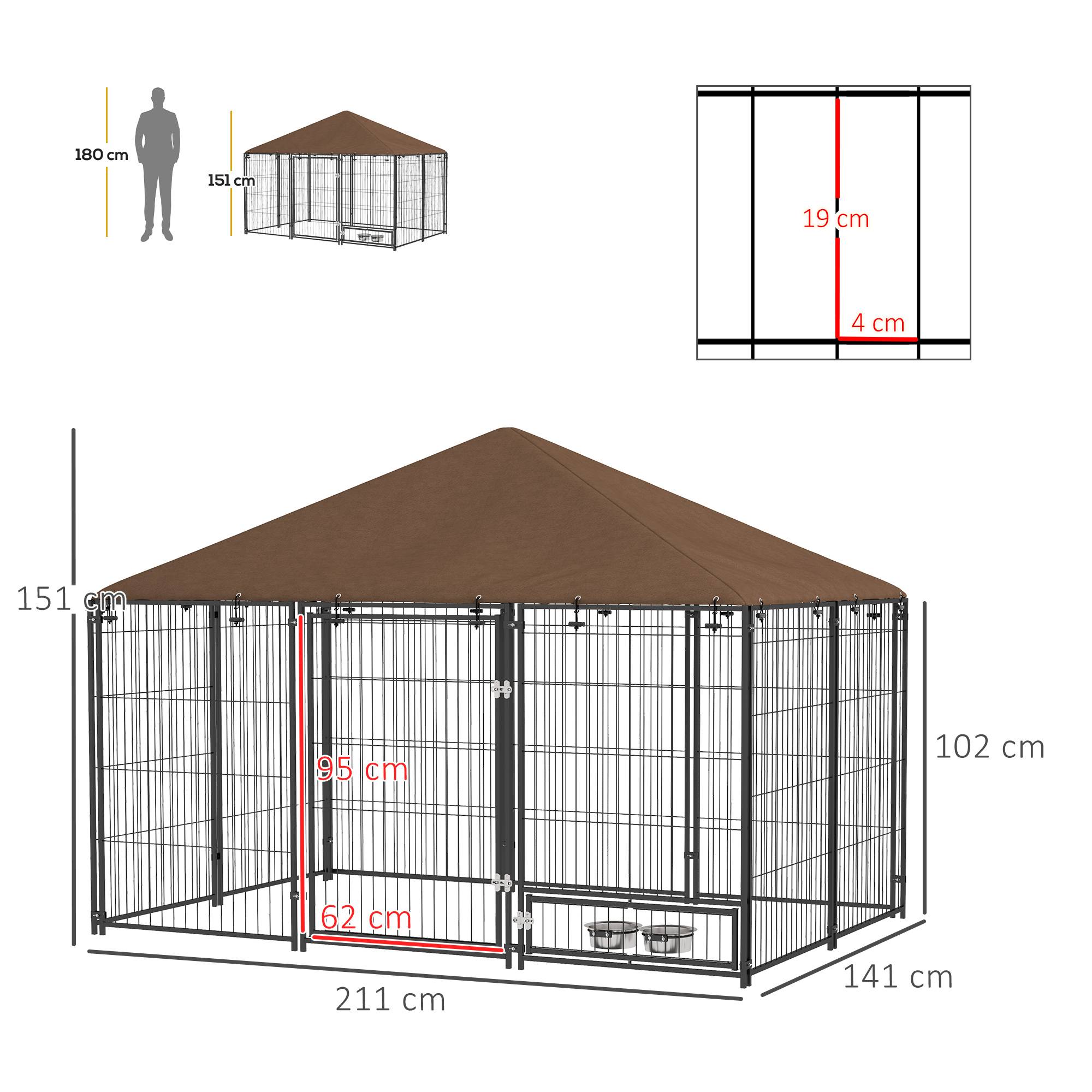 Grand chenil extérieur en acier pour chiens avec toit imperméable 211x141cm Marron - ComfortXL Outdoor Living - Image 5