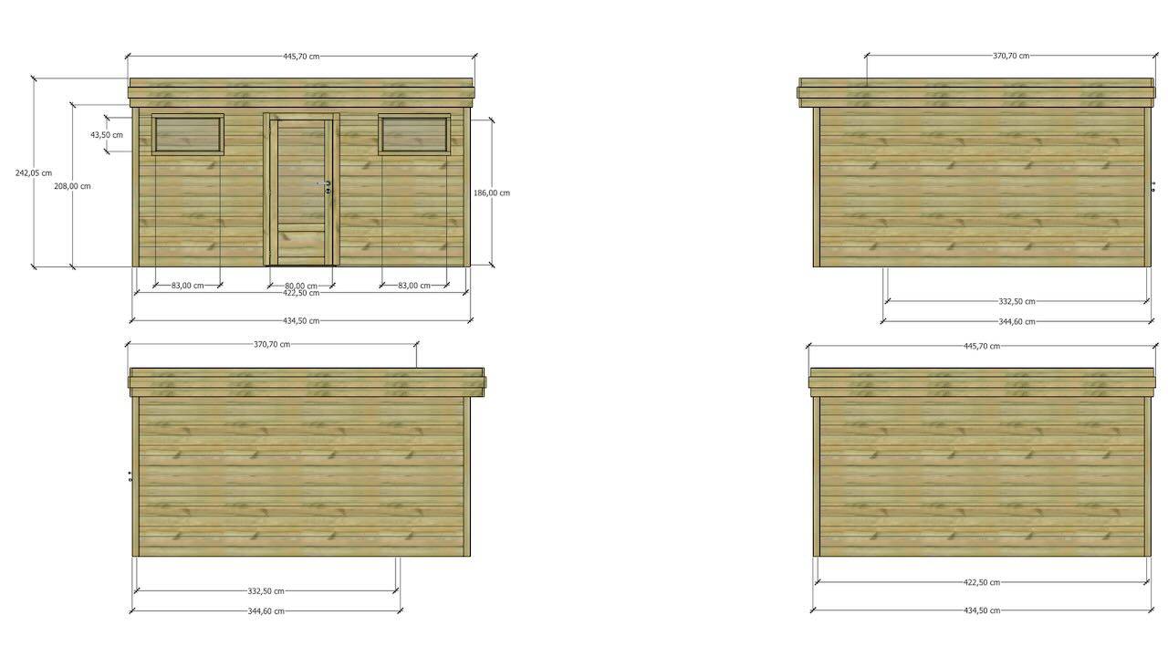 Sans Marque - ABRI DE JARDIN bois autoclave 27mm - 4,34x4,34m / 19m2 - Bac acier - Abri Français - Image 4