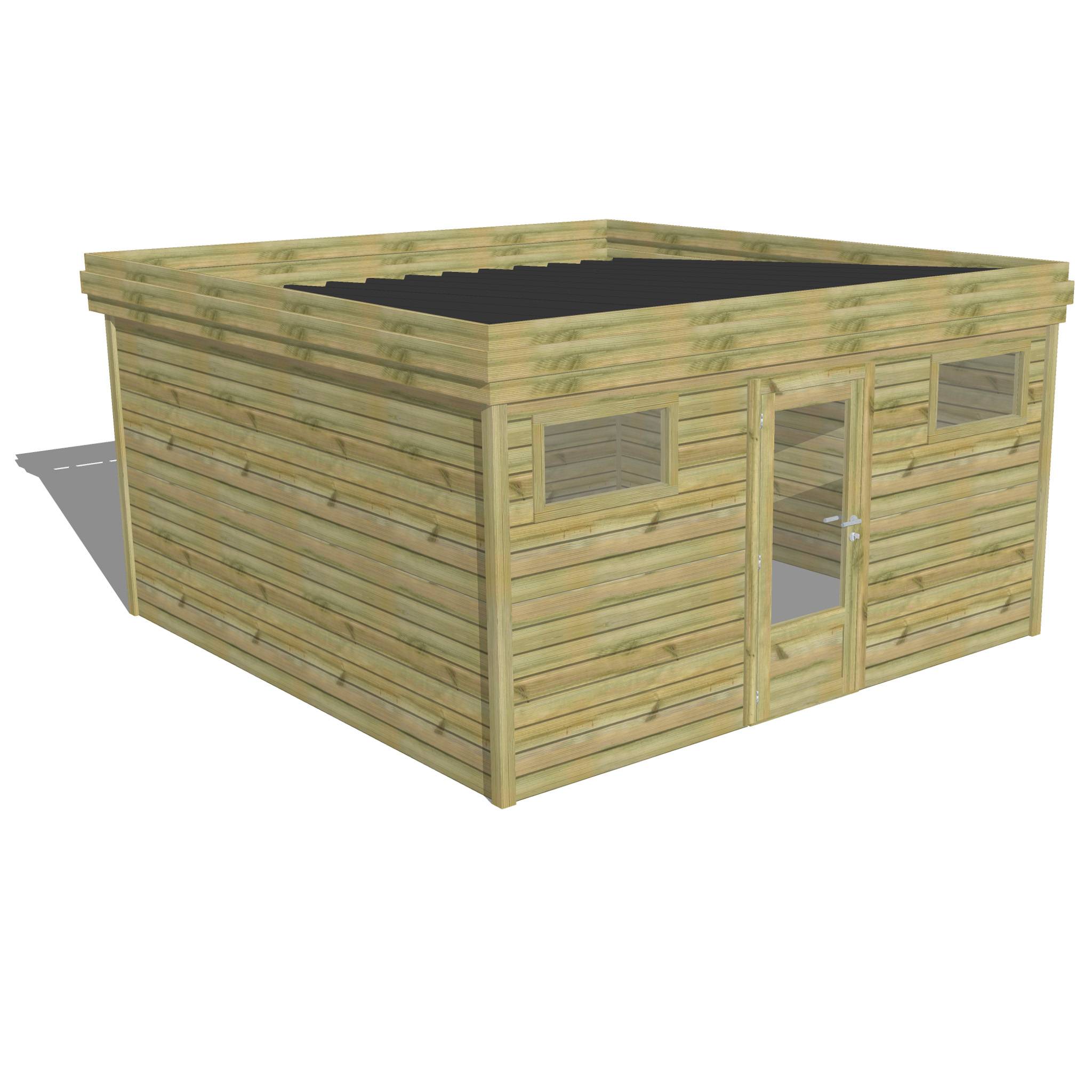 Sans Marque - ABRI DE JARDIN bois autoclave 27mm - 4,34x4,34m / 19m2 - Bac acier - Abri Français - Image 1