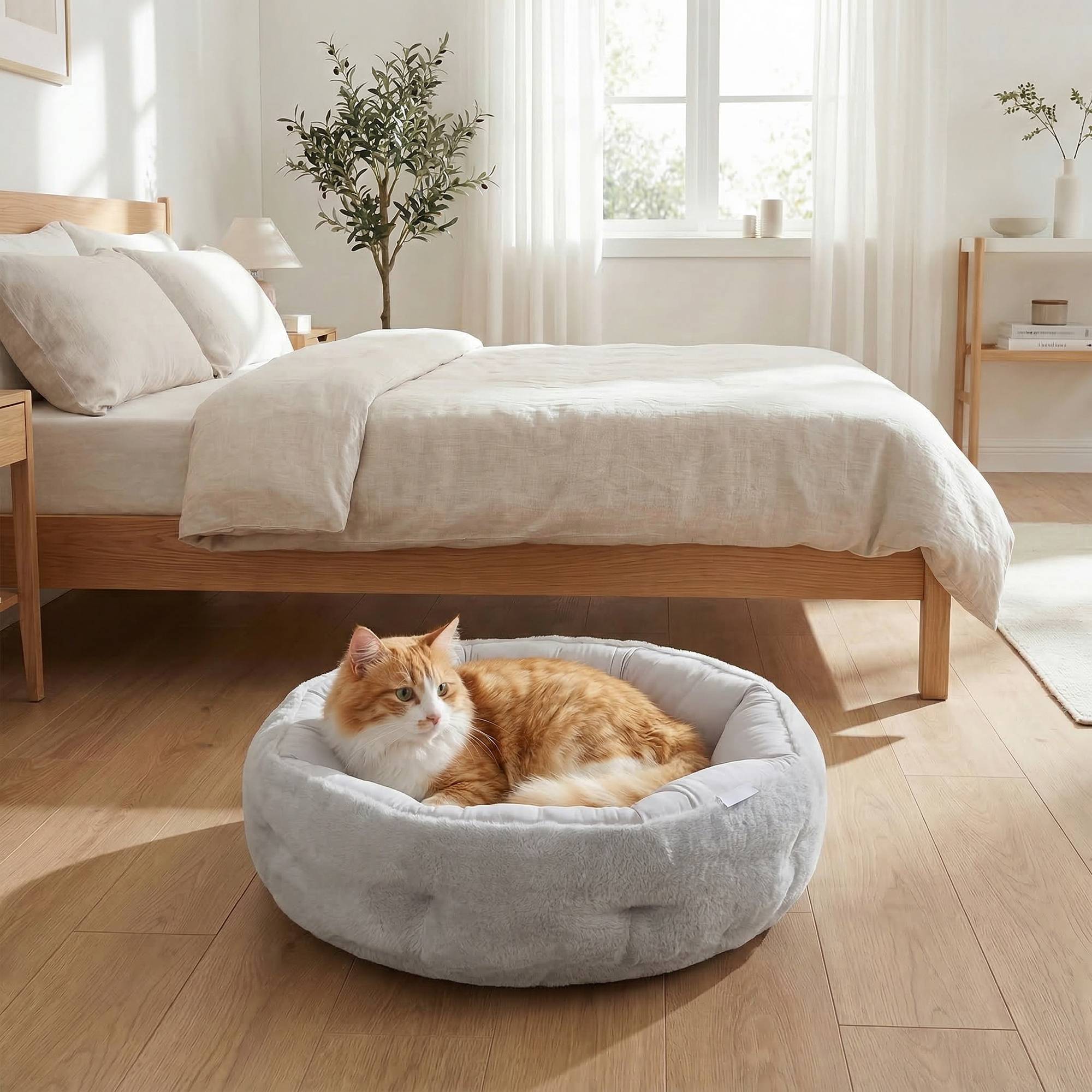 ComfortXL - Lit chat chien réversible coussin peluche 4 saisons intérieur 62x62x21cm gris - ComfortXL Outdoor Living - Image 4