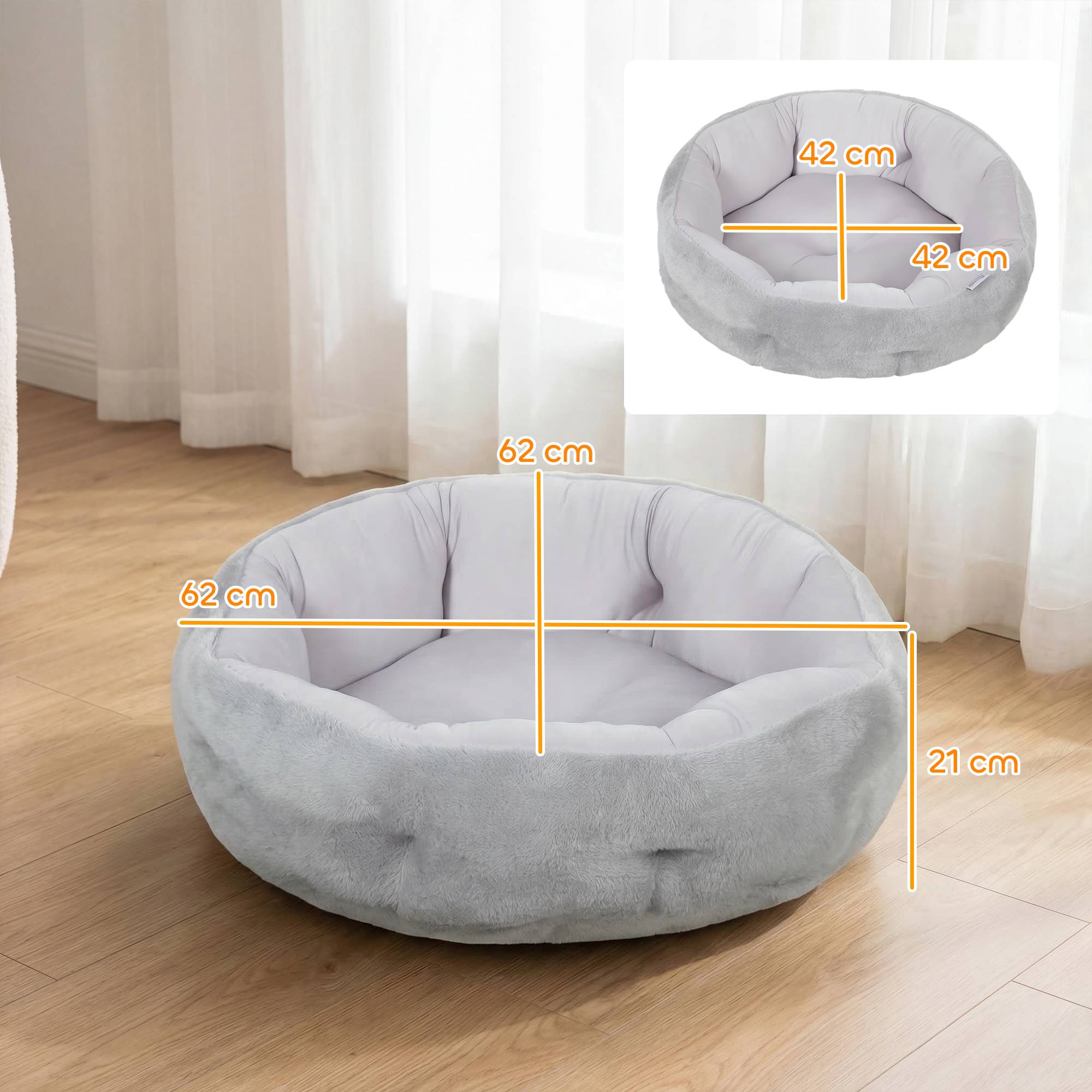 ComfortXL - Lit chat chien réversible coussin peluche 4 saisons intérieur 62x62x21cm gris - ComfortXL Outdoor Living - Image 5
