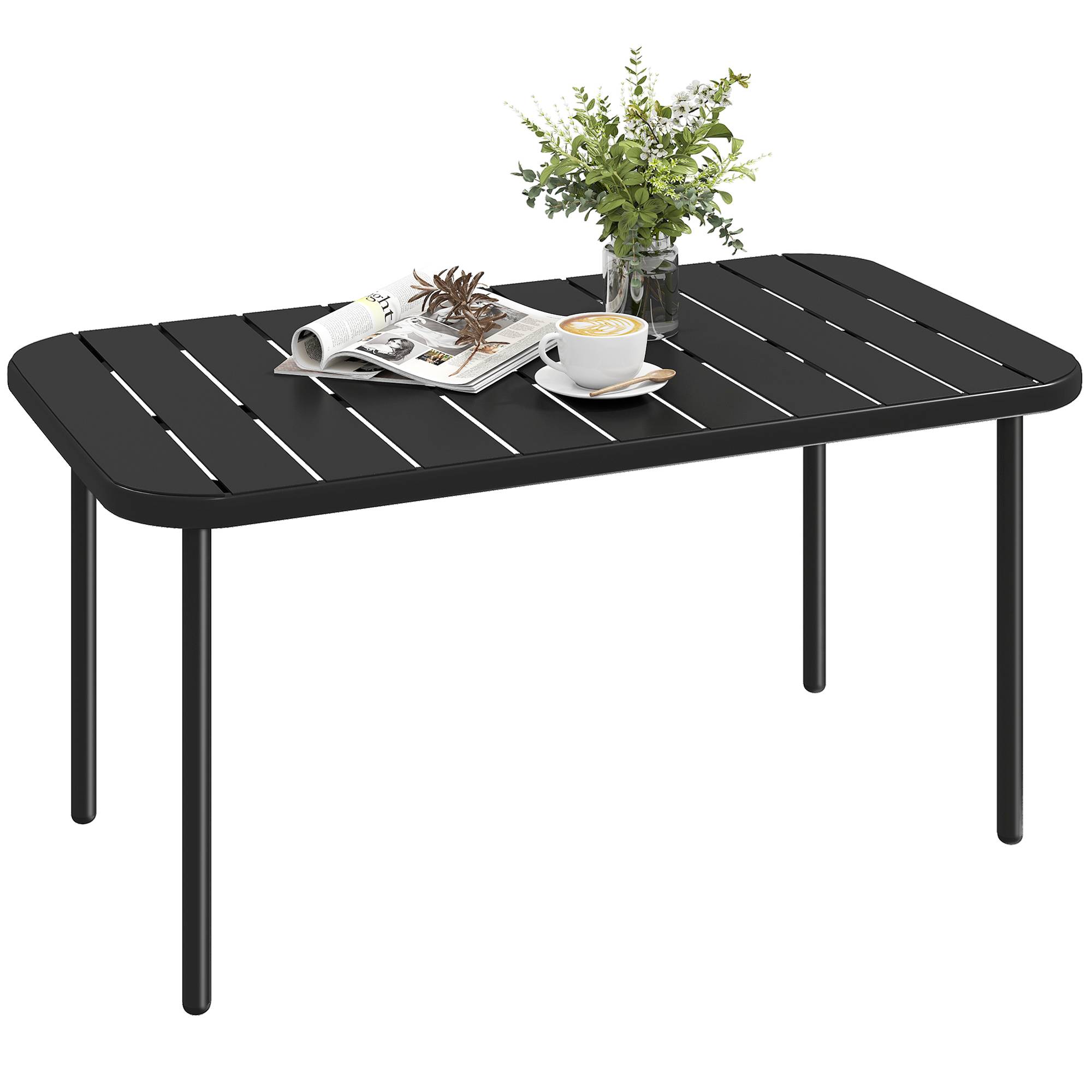 Table basse d'extérieur, table de patio rectangulaire en métal résistant aux intempéries avec plateau à lattes pour une utilisation en extérieur - Image 1