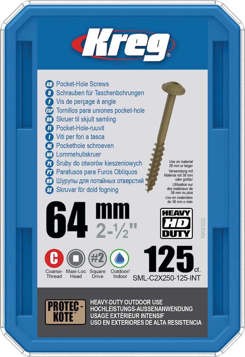 Vis à trous de poche HD 64 mm Protec-Kote™ Maxi-Loc, Filetage épai, 125 - KREG - SML-C2X250-125-INT