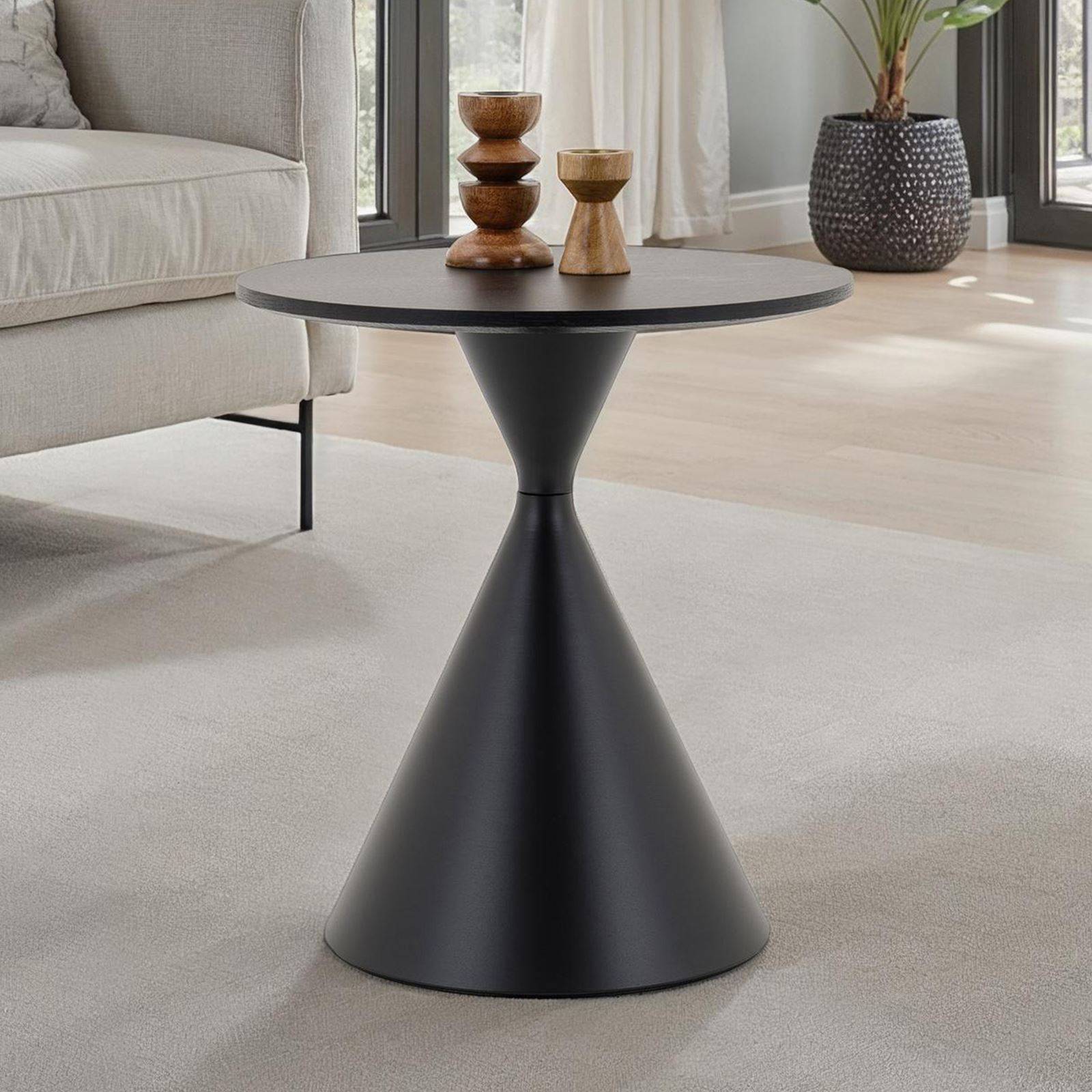 Table D'Appoint Ronde Métal Noir 35 Cm Diamètre Hauteur 50 Cm - Table Basse Salon Pratique