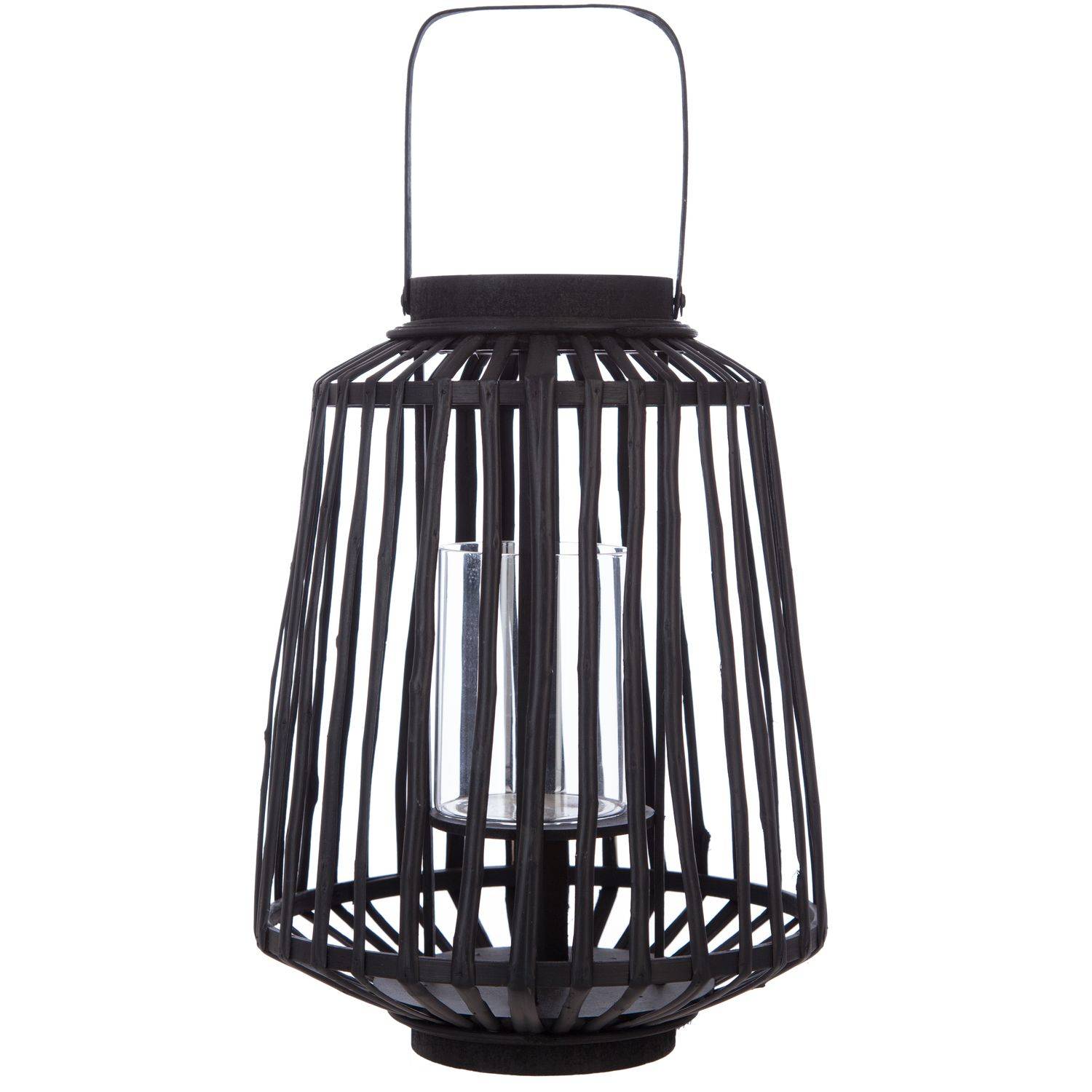 Lanterne Photophore en Rotin Noir Bougeoir en verre D 23,5 x H 35 cm - Imagen 2