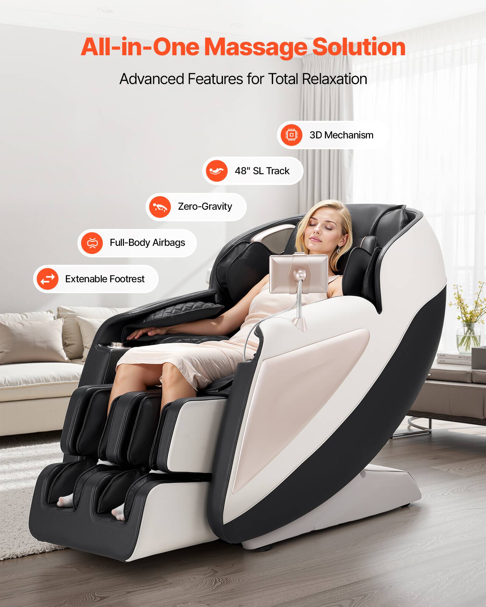 VEVOR Fauteuil massage rail SL, relaxation 3D inclinable, zéro gravité, 18 modes auto, chauffant. - Image 2