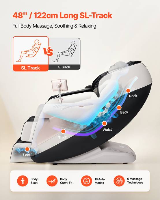 VEVOR Fauteuil massage rail SL, relaxation 3D inclinable, zéro gravité, 18 modes auto, chauffant. - Image 5