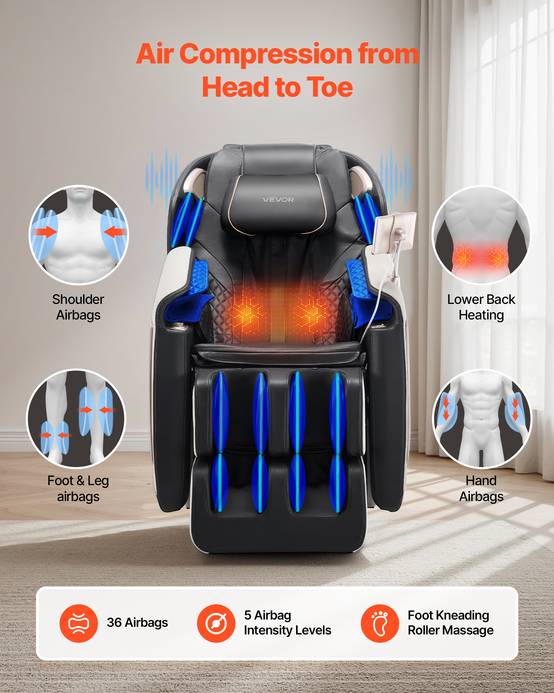 VEVOR Fauteuil massage rail SL, relaxation 3D inclinable, zéro gravité, 18 modes auto, chauffant. - Image 6