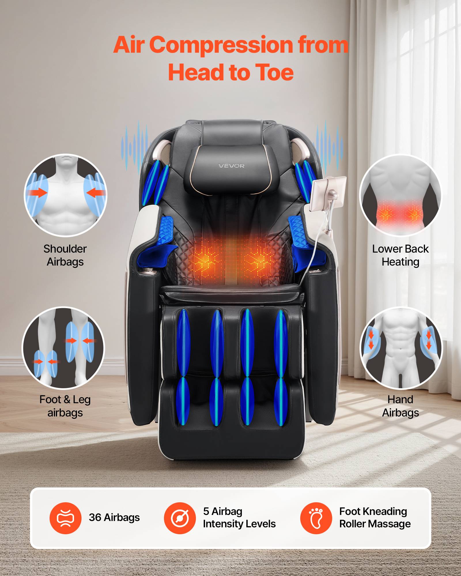 VEVOR Fauteuil massage rail SL, relaxation 3D inclinable, zéro gravité, 18 modes auto, chauffant. - Image 6