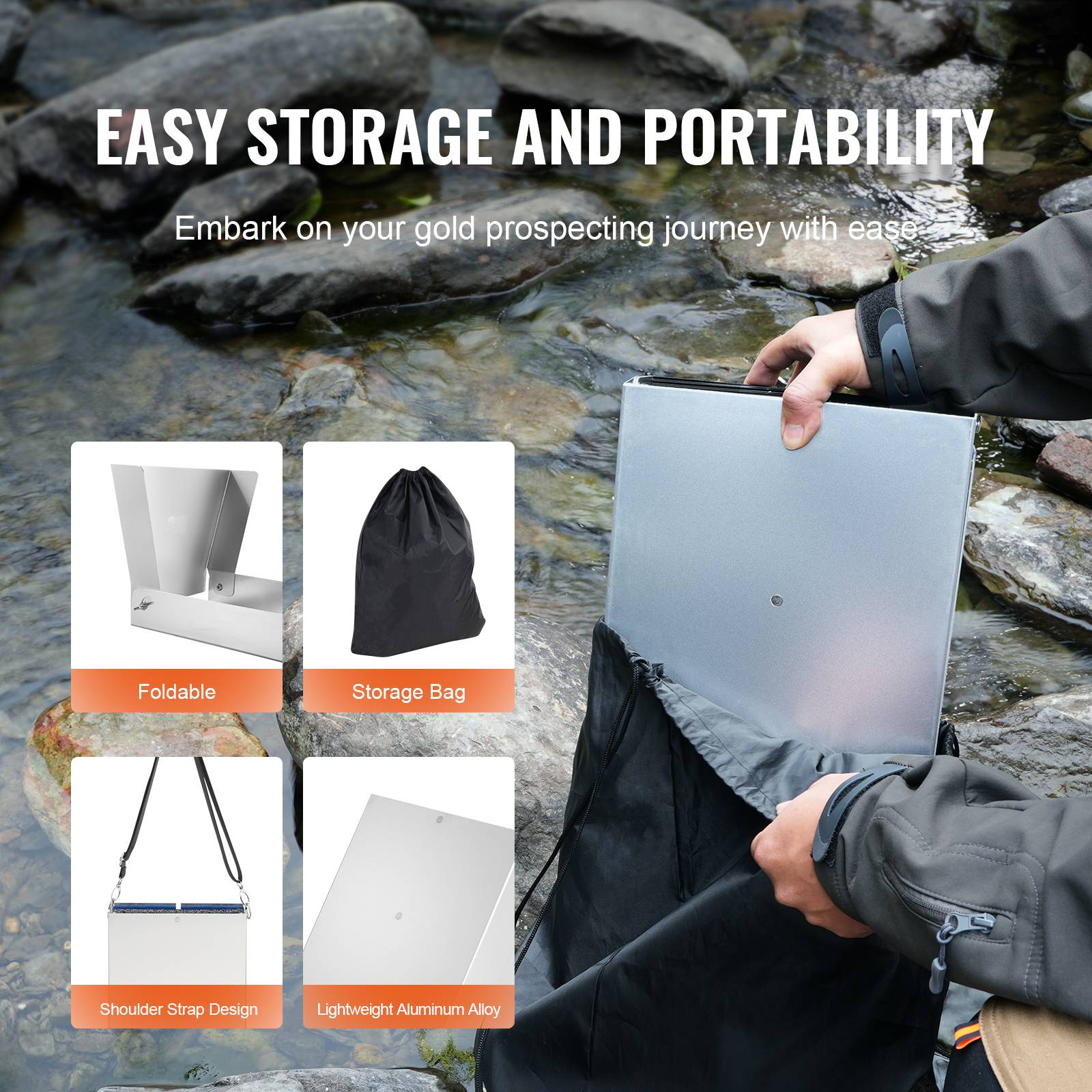 Vevor - VEVOR Kit orpaillage 23 pièces, rampe 127 cm aluminium avec batee, tamis, pelle, sac. - Image 5