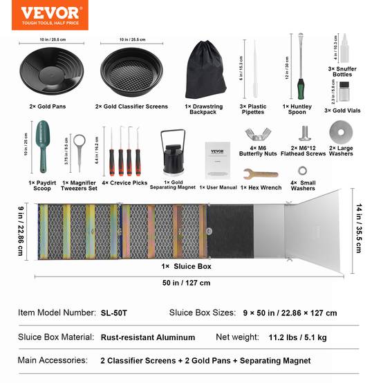 Vevor - VEVOR Kit orpaillage 23 pièces, rampe 127 cm aluminium avec batee, tamis, pelle, sac. - Image 7