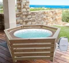 Habrita - Habillage bois hexagonal pour spas et piscines gonflables / largeur extérieure 2,35 m x largeur intérieure bord à bord 1,84 m x hauteur 0,71 m - Imagen 1