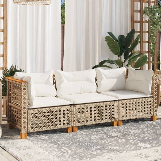 Canapé Extérieur 3 Personnes Rotin Synthétique Modulable avec Coussins – Beige – ComfortXL Outdoor Living - Image 3