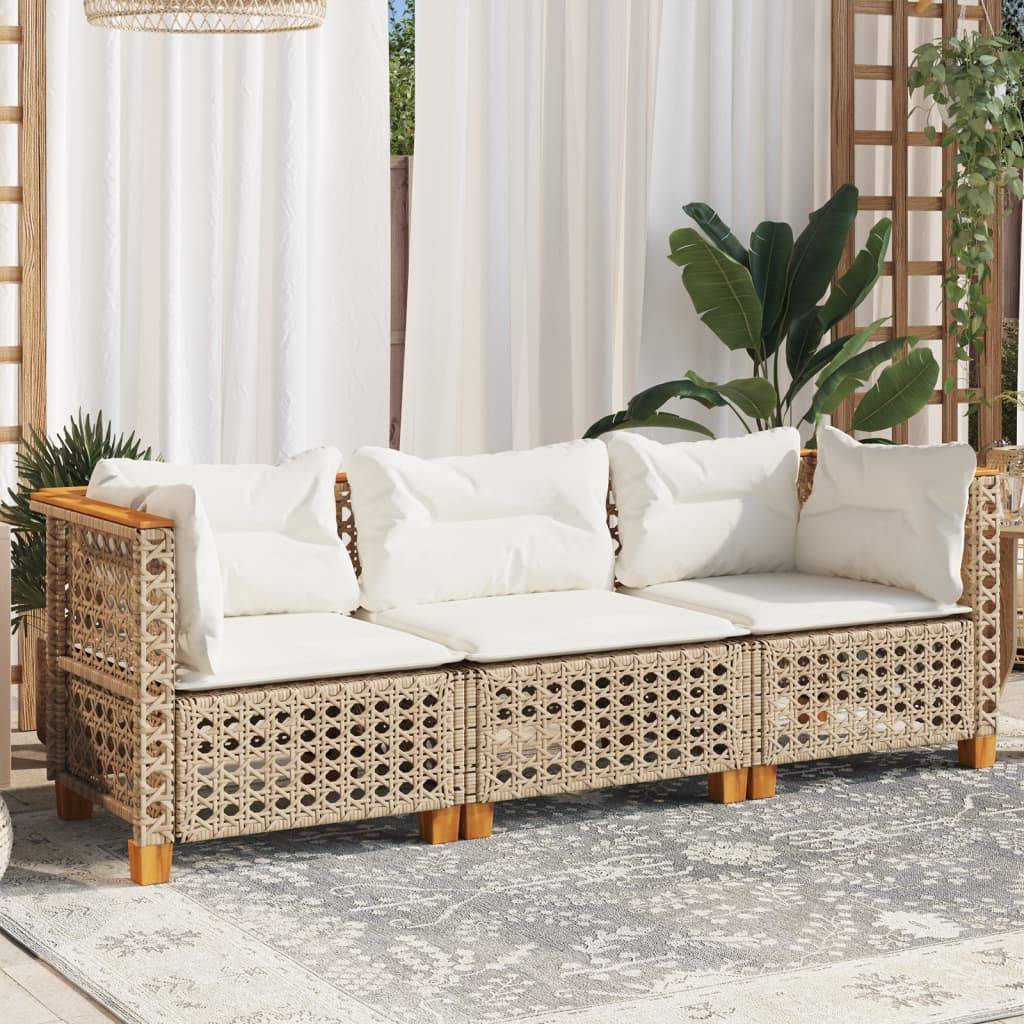 Canapé Extérieur 3 Personnes Rotin Synthétique Modulable avec Coussins – Beige – ComfortXL Outdoor Living - Image 3