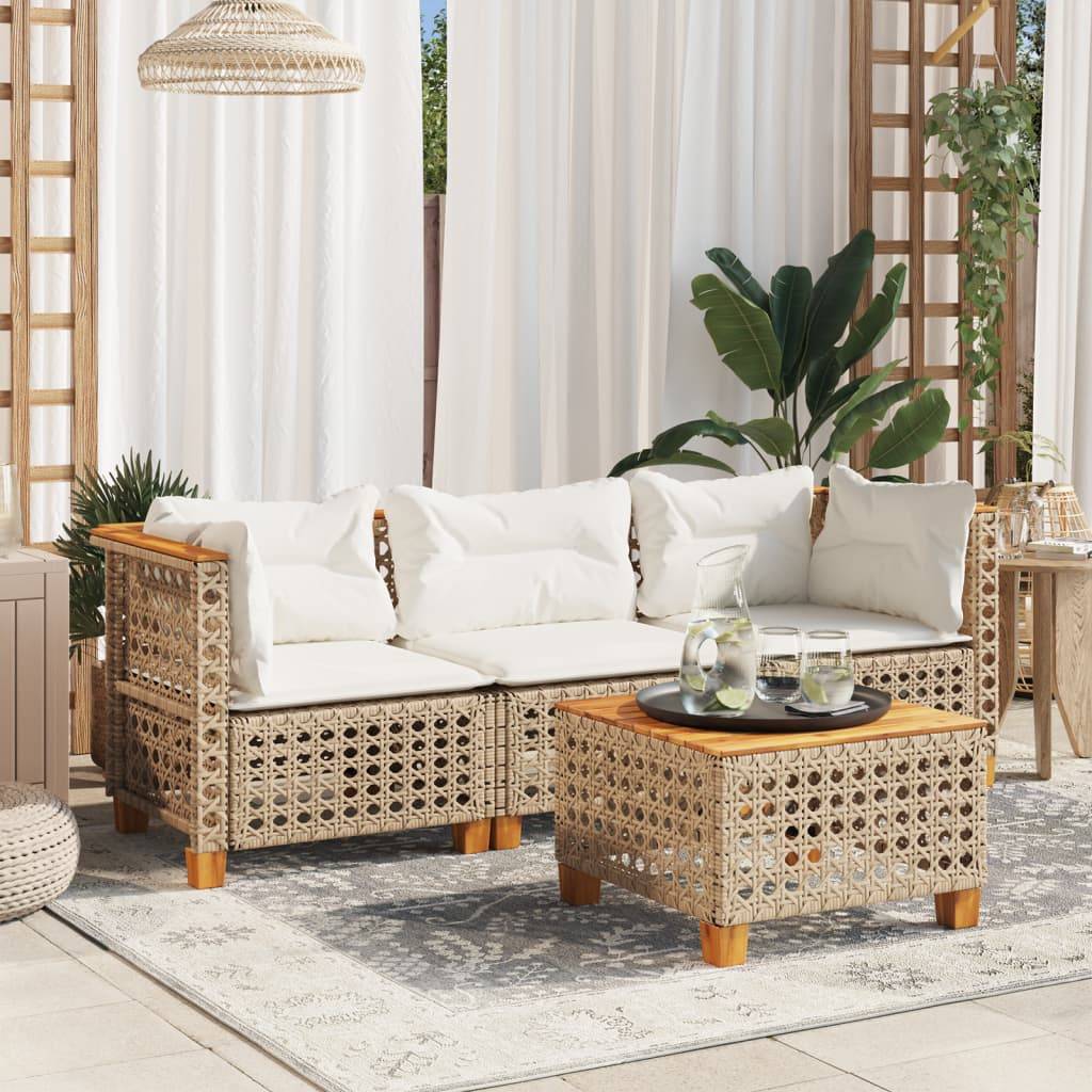 Canapé Extérieur 3 Personnes Rotin Synthétique Modulable avec Coussins – Beige – ComfortXL Outdoor Living - Image 1
