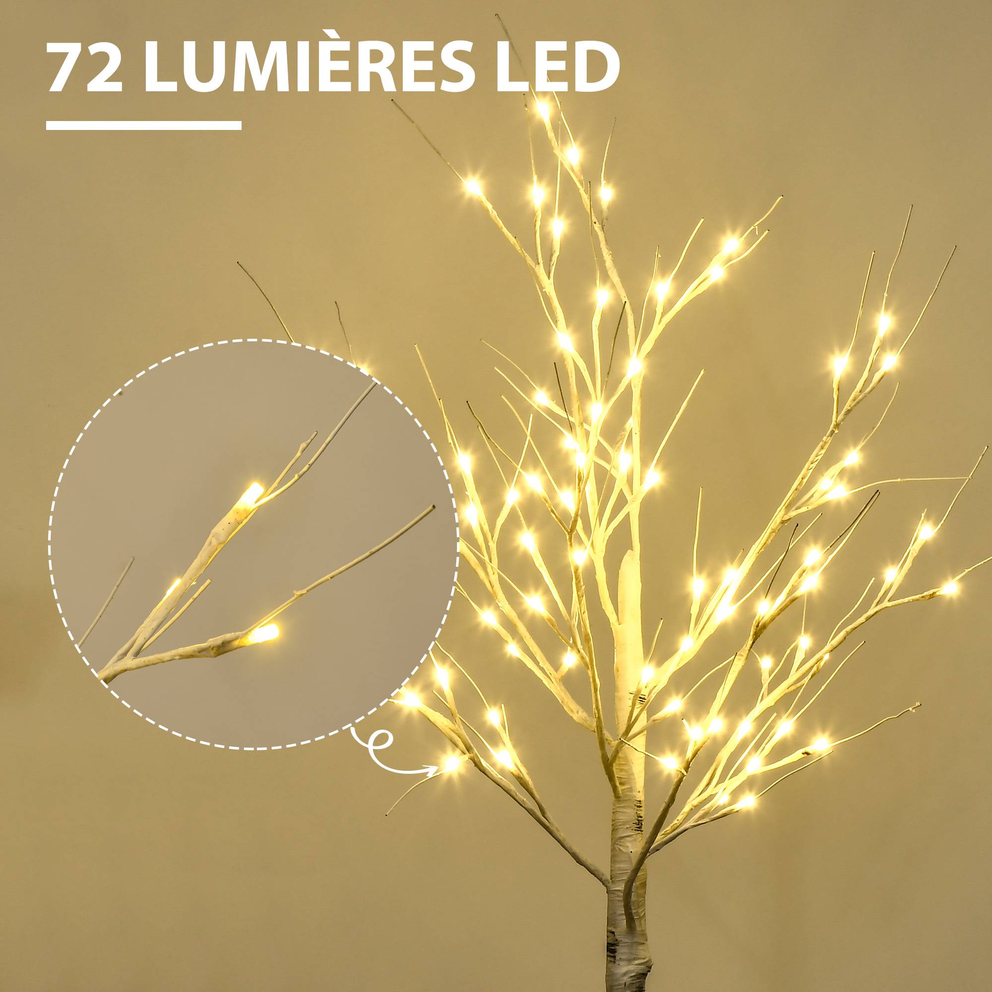 Arbre lumineux LED blanc chaud, 72 LED, usage intérieur, 120 cm, déco Noël maison chambre, blanc - Image 6