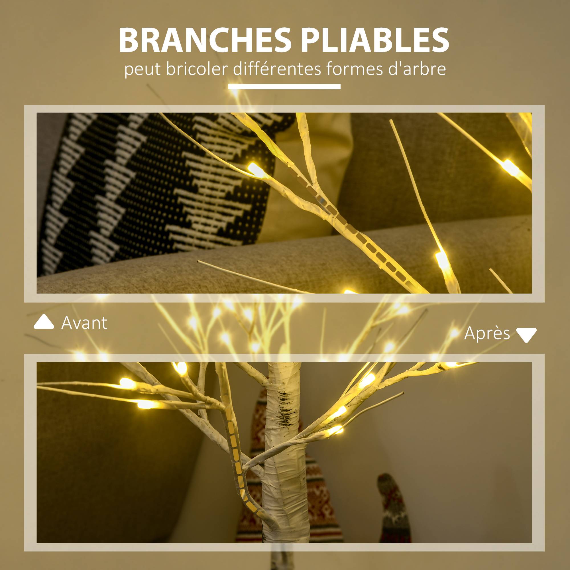Arbre lumineux LED blanc chaud, 72 LED, usage intérieur, 120 cm, déco Noël maison chambre, blanc - Image 8