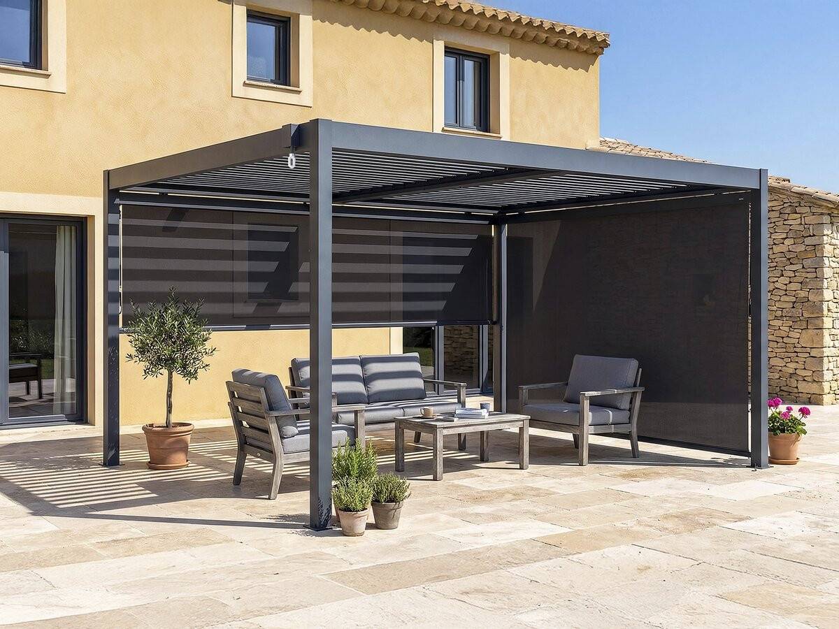 Pergola Bioclimatique Avec 2 Stores En Aluminium "windsor" - 3 X 4 M - Gris -habitat Et Jardin - Image 2
